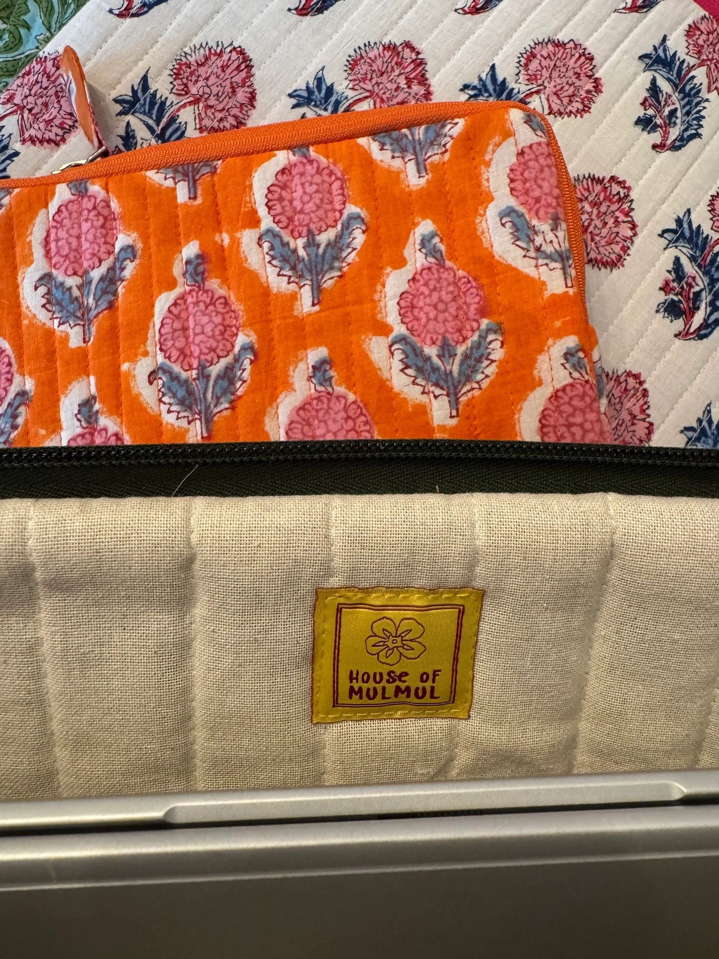 House of Mulmul - Blockprinted Cotton Quilted Laptop Sleeve and MacBook cover