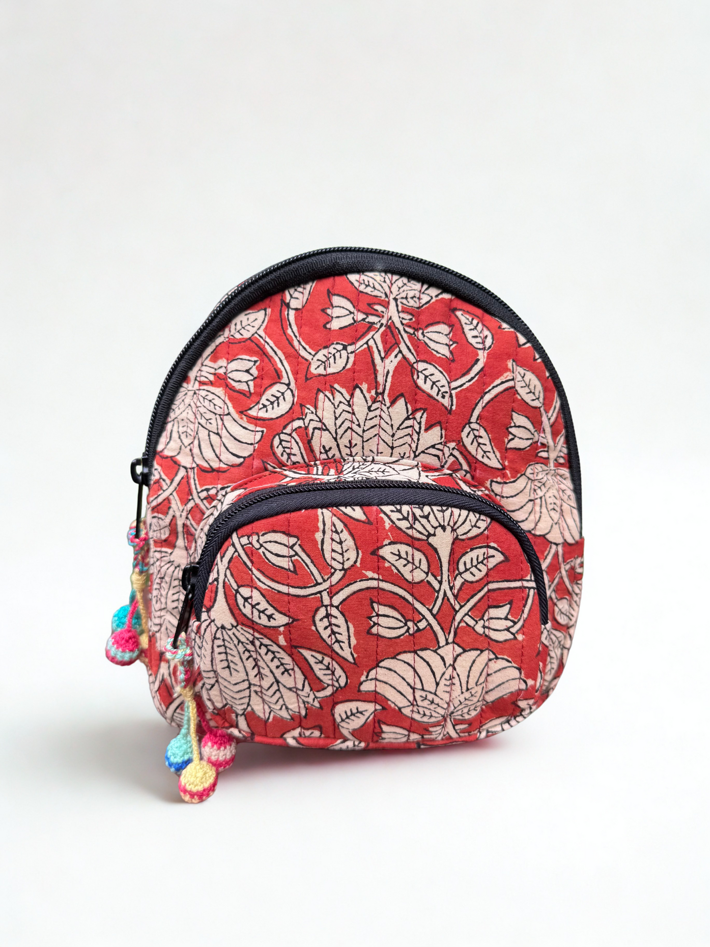 Block printed Mini Backpack (C24A) - Crimson Red