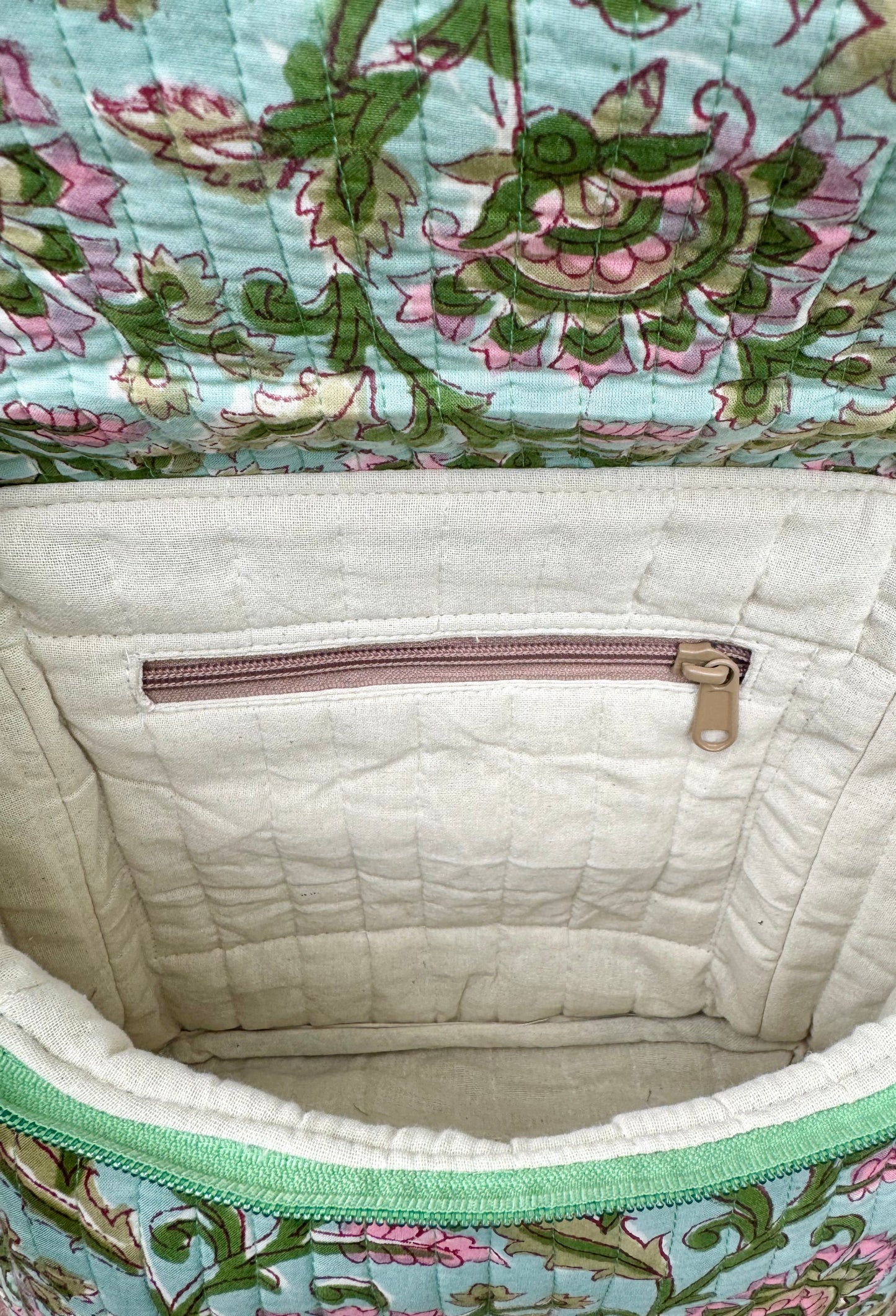 Block printed Backpack (C24B) - Green Vine