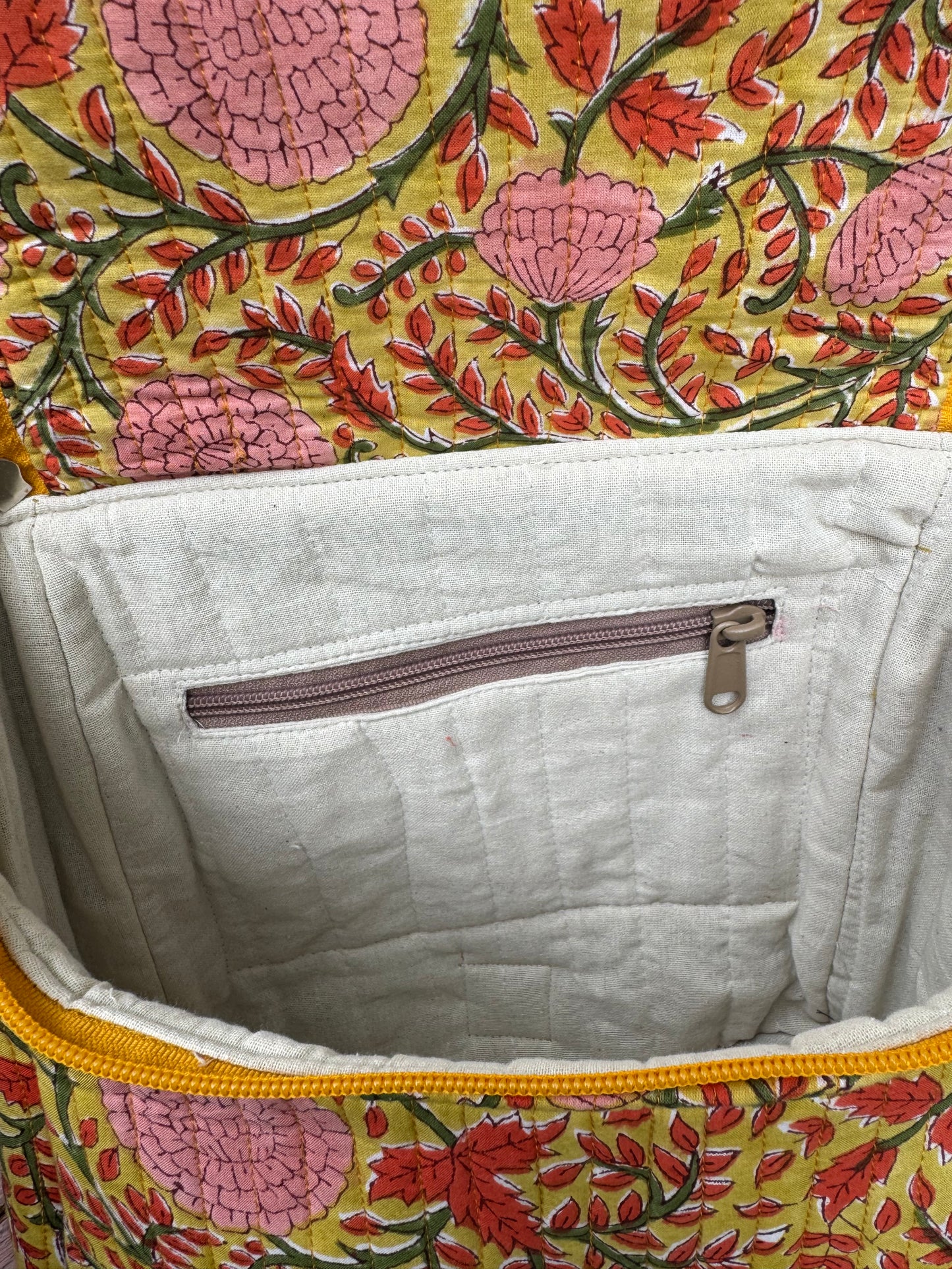 Block printed Backpack (C24B) - Mustard Yellow