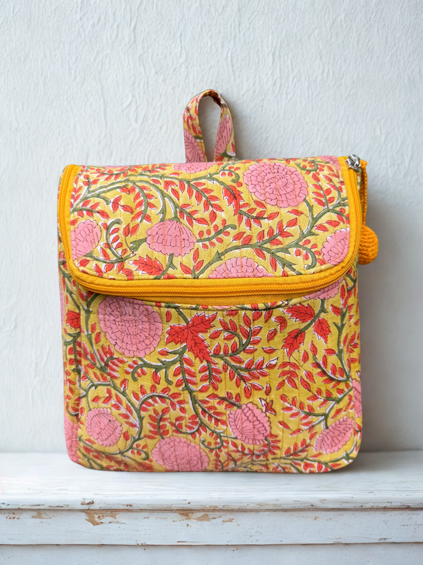 Block printed Backpack (C24B) - Mustard Yellow