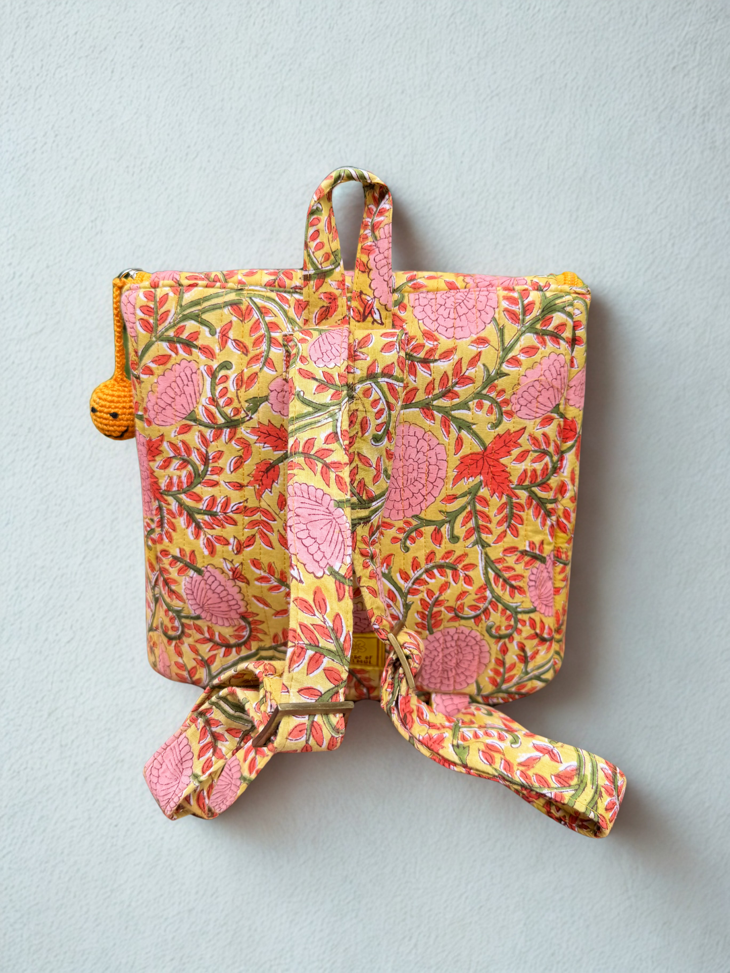 Block printed Backpack (C24B) - Mustard Yellow