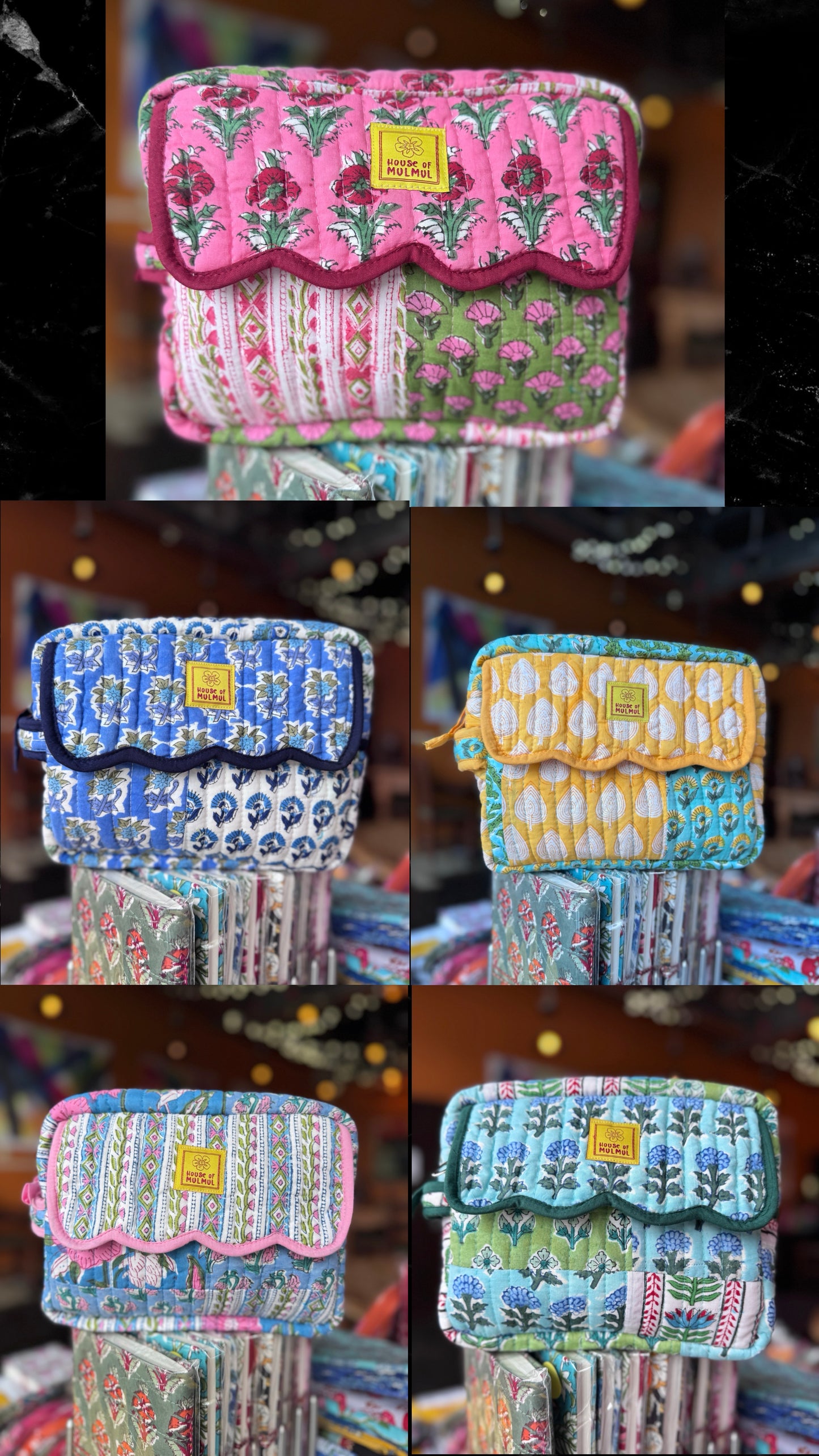 Block print Travel Makeup Pouch (Patchwork - Single Large) #C25A