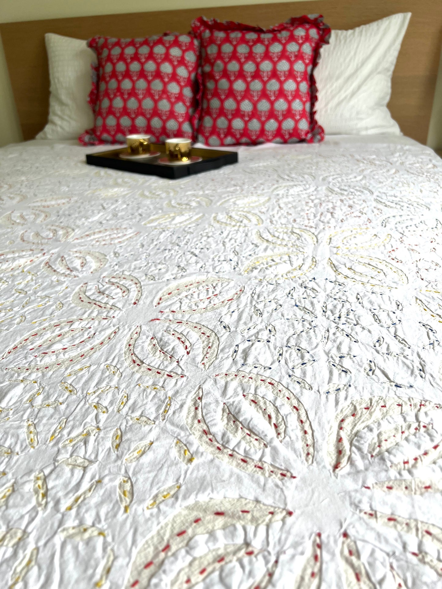 Applique Kantha Bed Cover (Hand stitched) - Queen