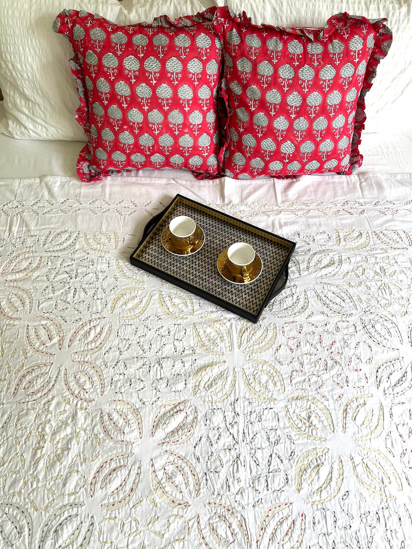 Applique Kantha Bed Cover (Hand stitched) - Queen