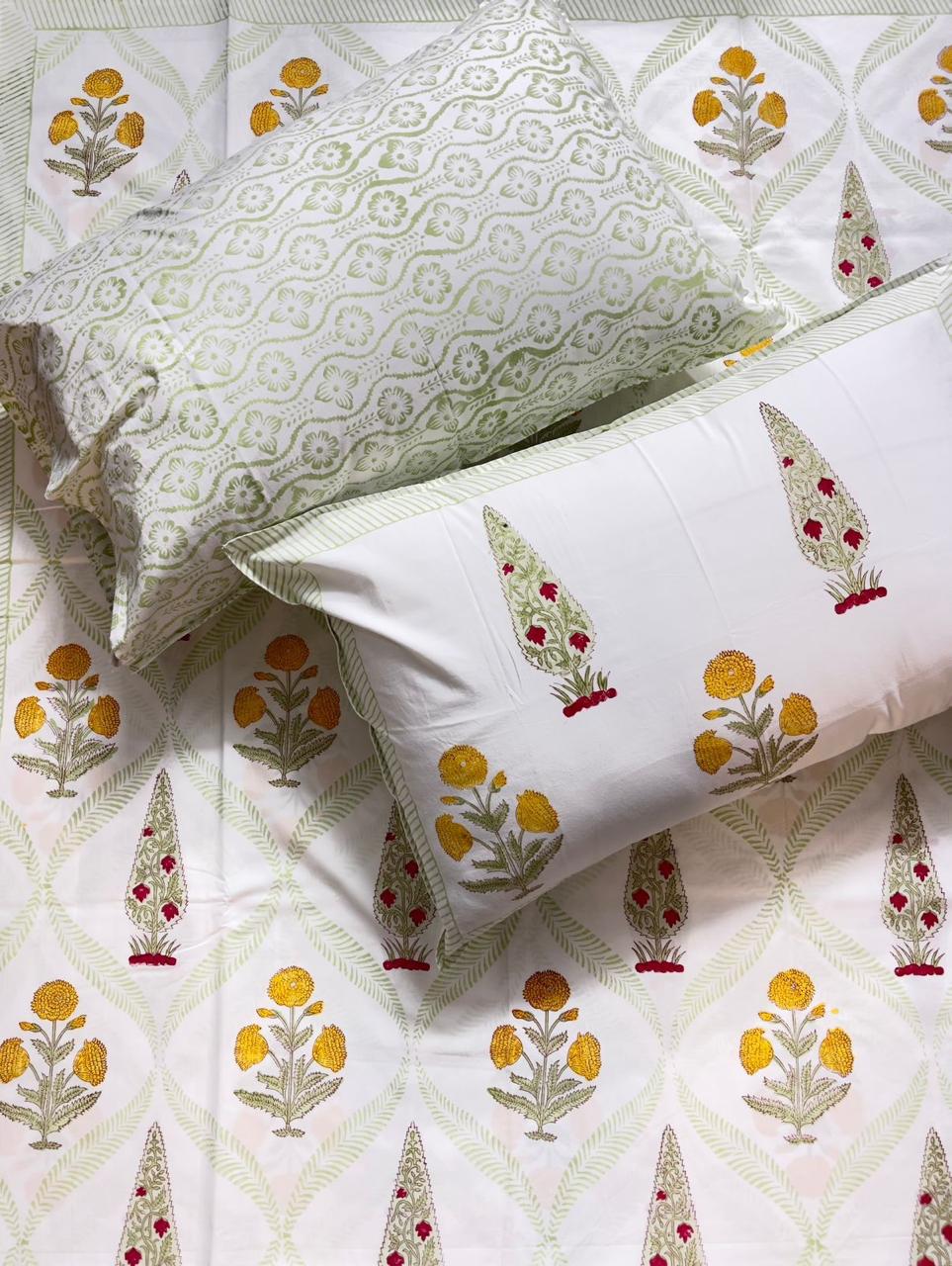 Marigold Jaal Fitted Bed Sheet (Queen, King)
