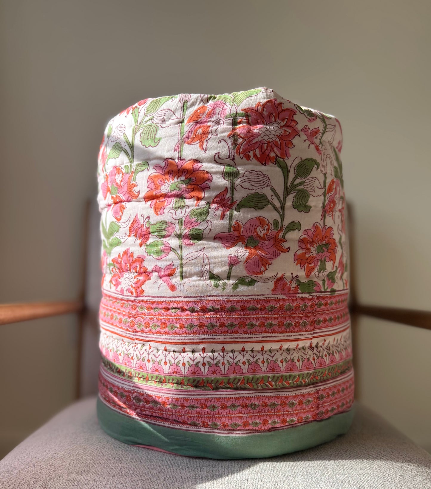 Anjum Sage and Beige Reversible All Season Quilt (Handblock printed)