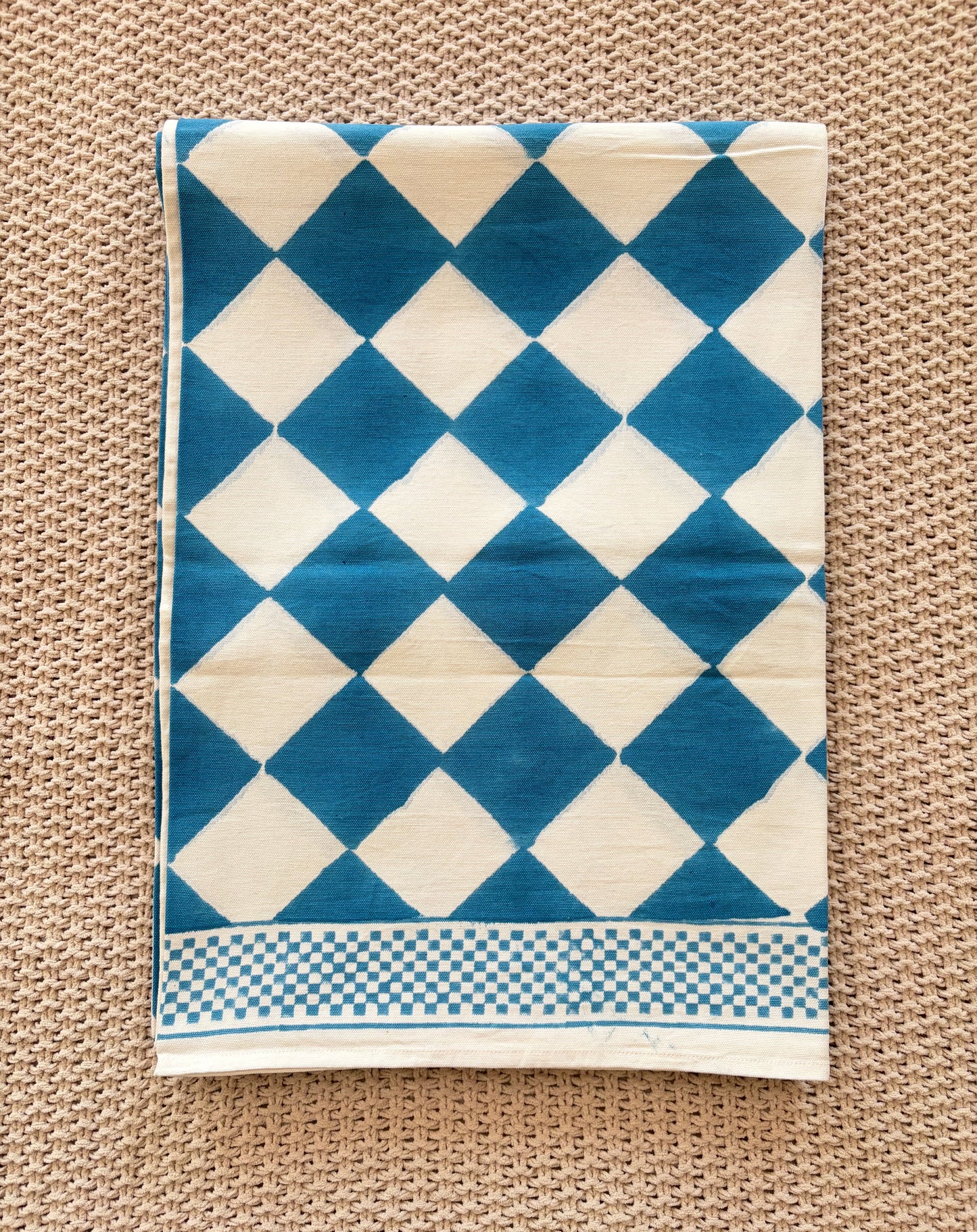 Solstice Courtyard Block Print Cotton Tablecloth - Blue White - 6 Seater - 60x90 inches
