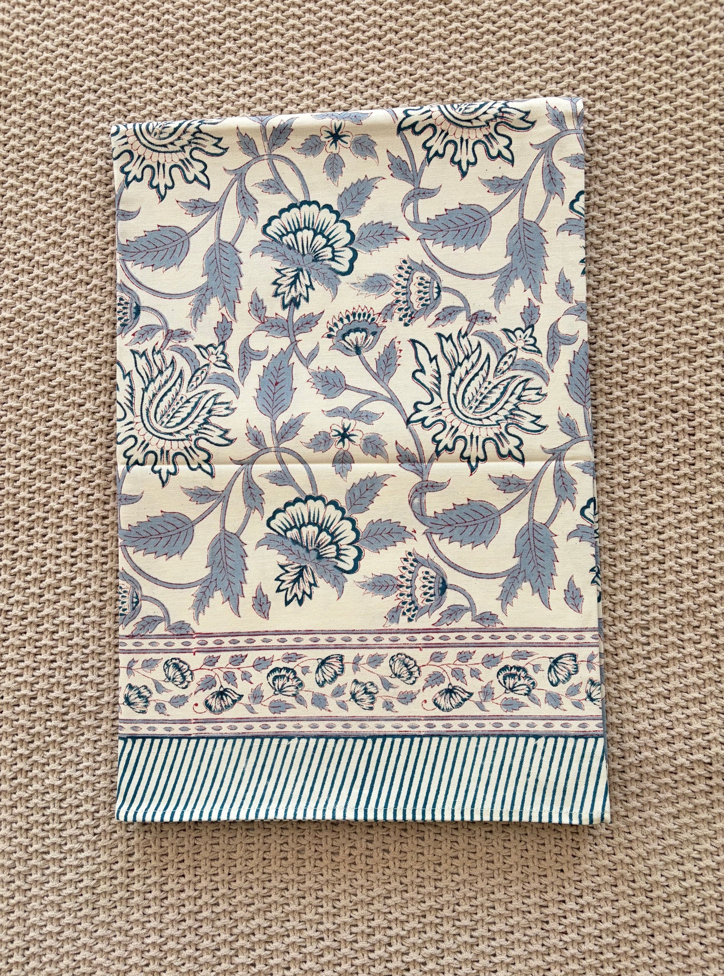 Fern Trace Block Print Cotton Tablecloth collection - Blue White