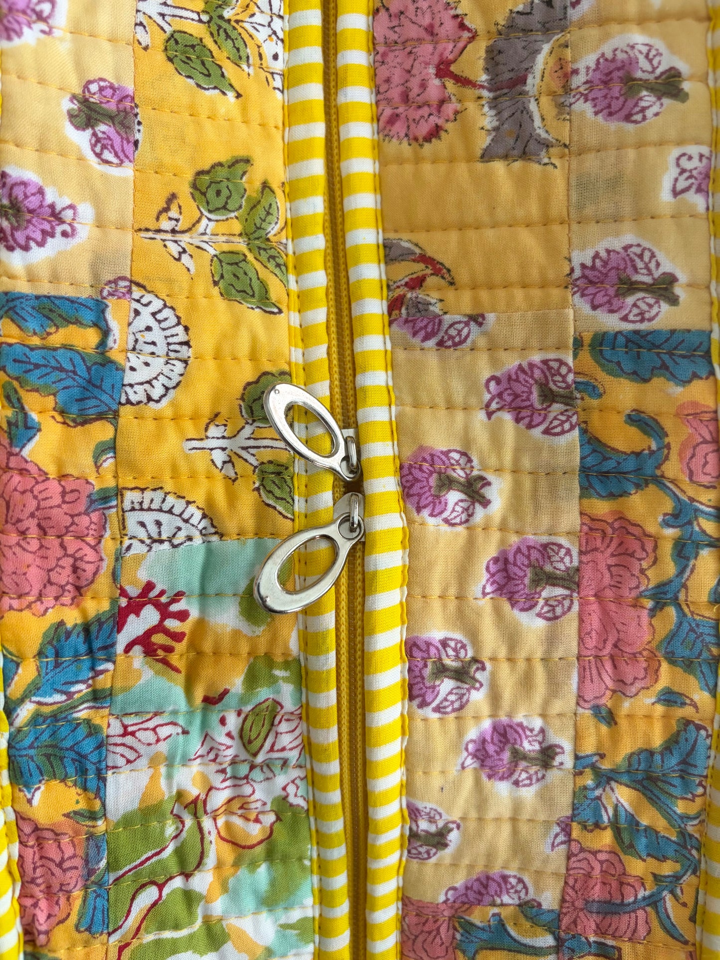 The Solis Quilted Handblock Printed Cotton Patchwork Tote Bag - Yellow