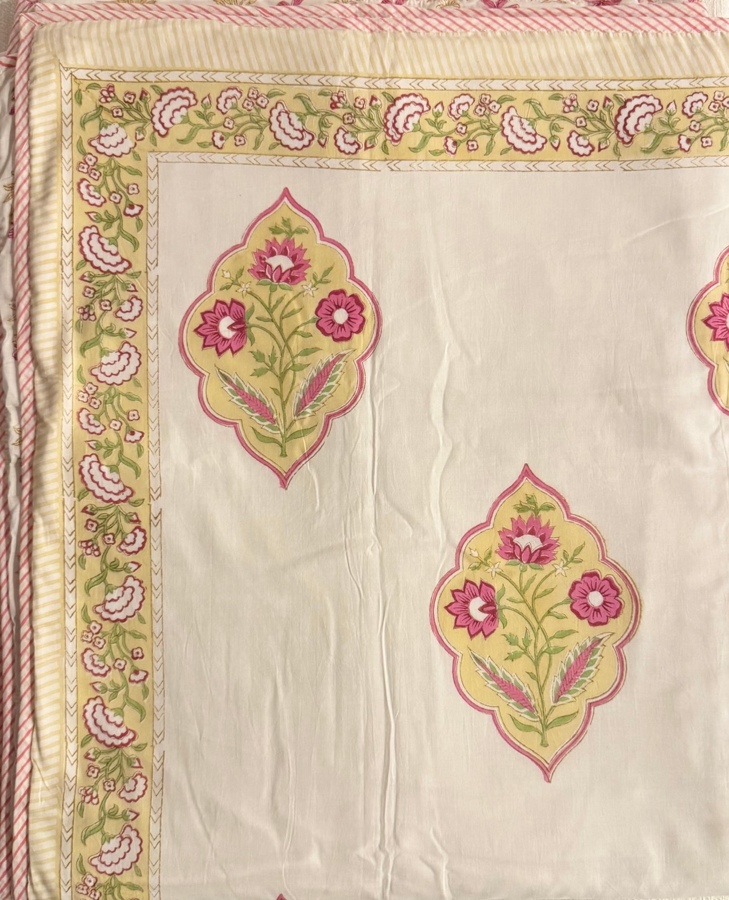 Rang Mahal Handblock printed Reversible Queen Cotton Coverlet (Dohar) Blanket