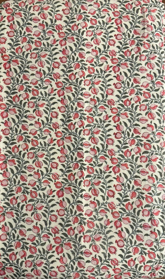 Pomegranate Tree Handblock printed Reversible Queen Cotton Coverlet (Dohar) Blanket