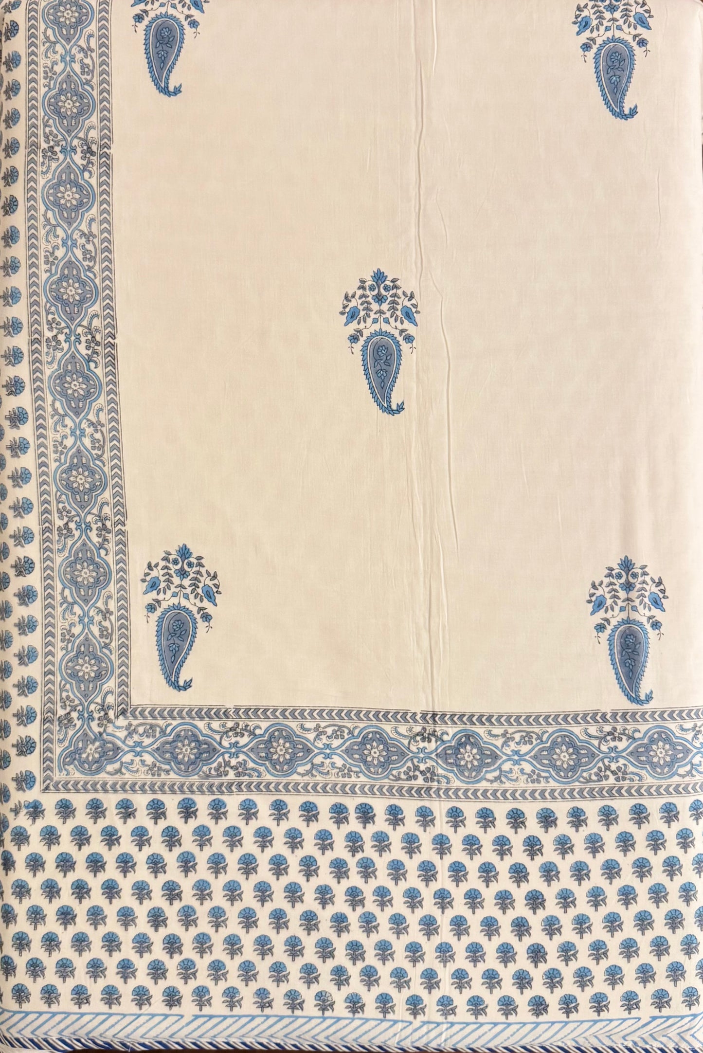Peacock Garden Handblock printed Reversible Queen Cotton Coverlet (Dohar) Blanket