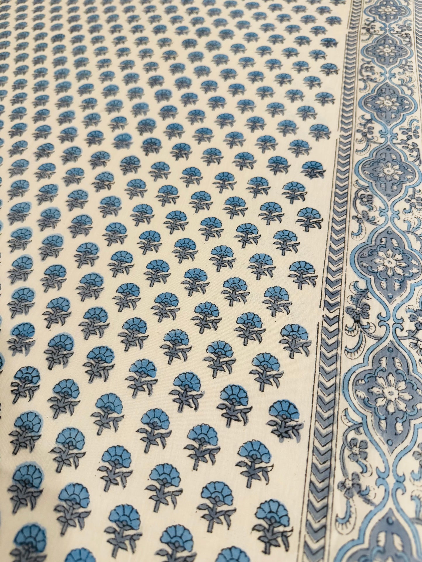 Peacock Garden Handblock printed Reversible Queen Cotton Coverlet (Dohar) Blanket