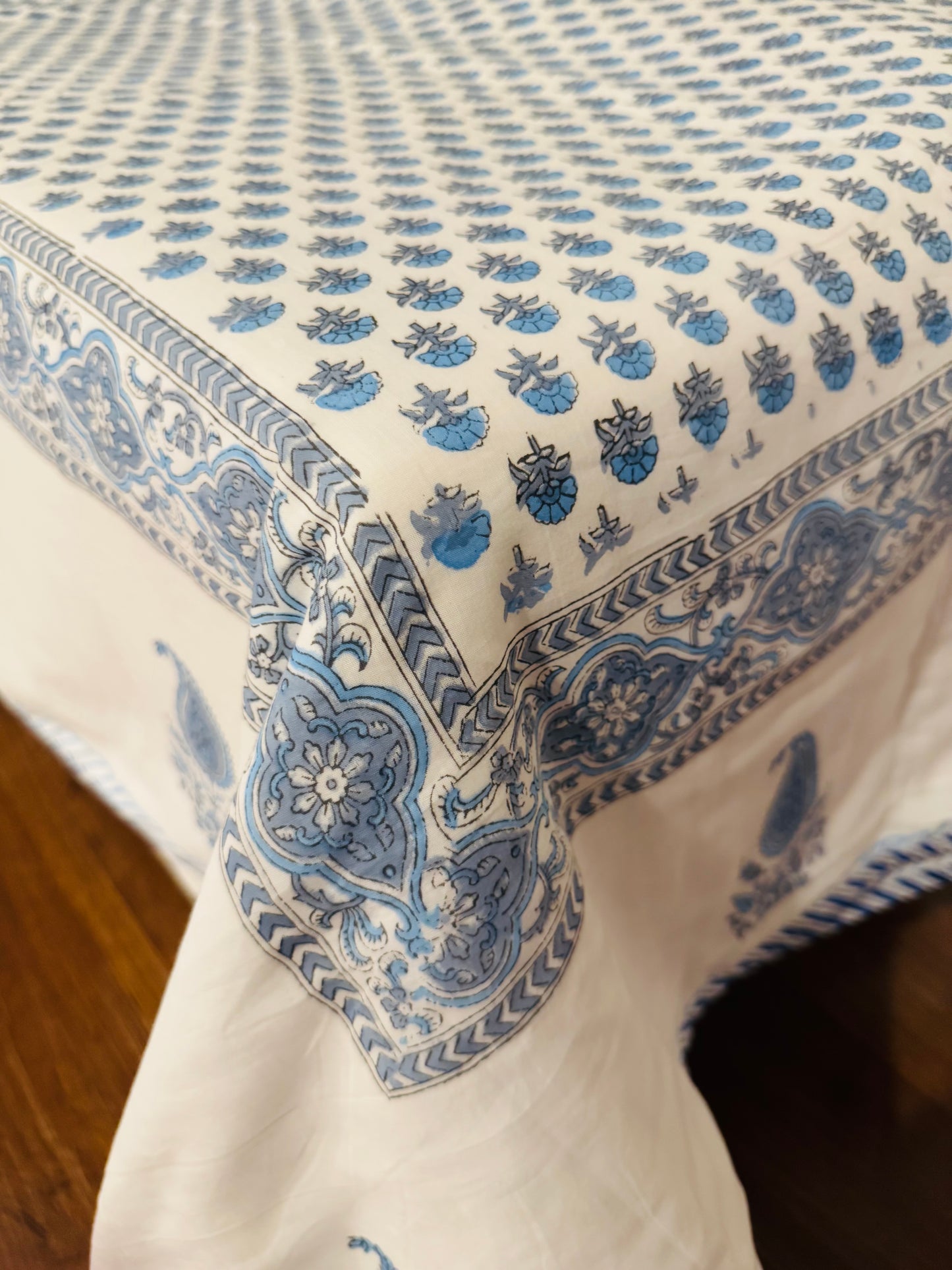 Peacock Garden Handblock printed Reversible Queen Cotton Coverlet (Dohar) Blanket
