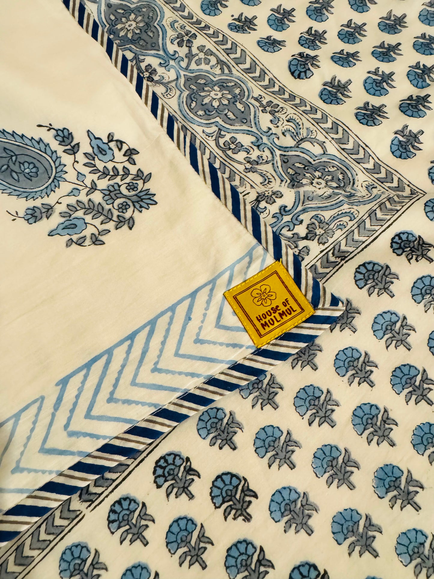 Peacock Garden Handblock printed Reversible Queen Cotton Coverlet (Dohar) Blanket