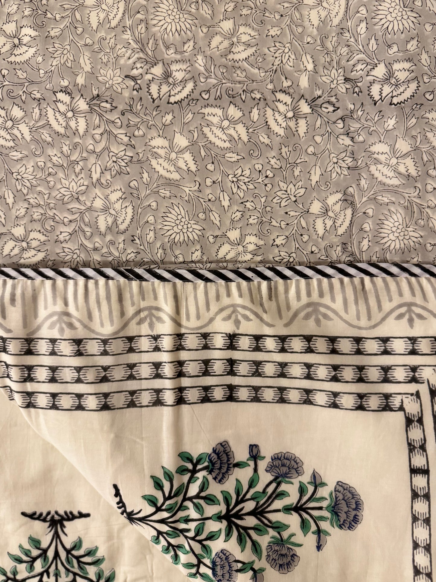 Raat ki Rani Handblock printed Reversible Queen Cotton Coverlet (Dohar) Blanket