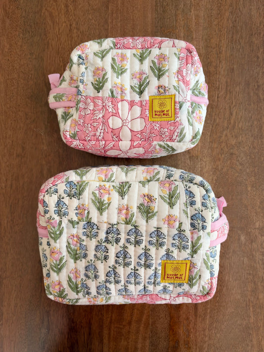House of Mulmul - Handblock Printed Travel Makeup Quilted Pouch set