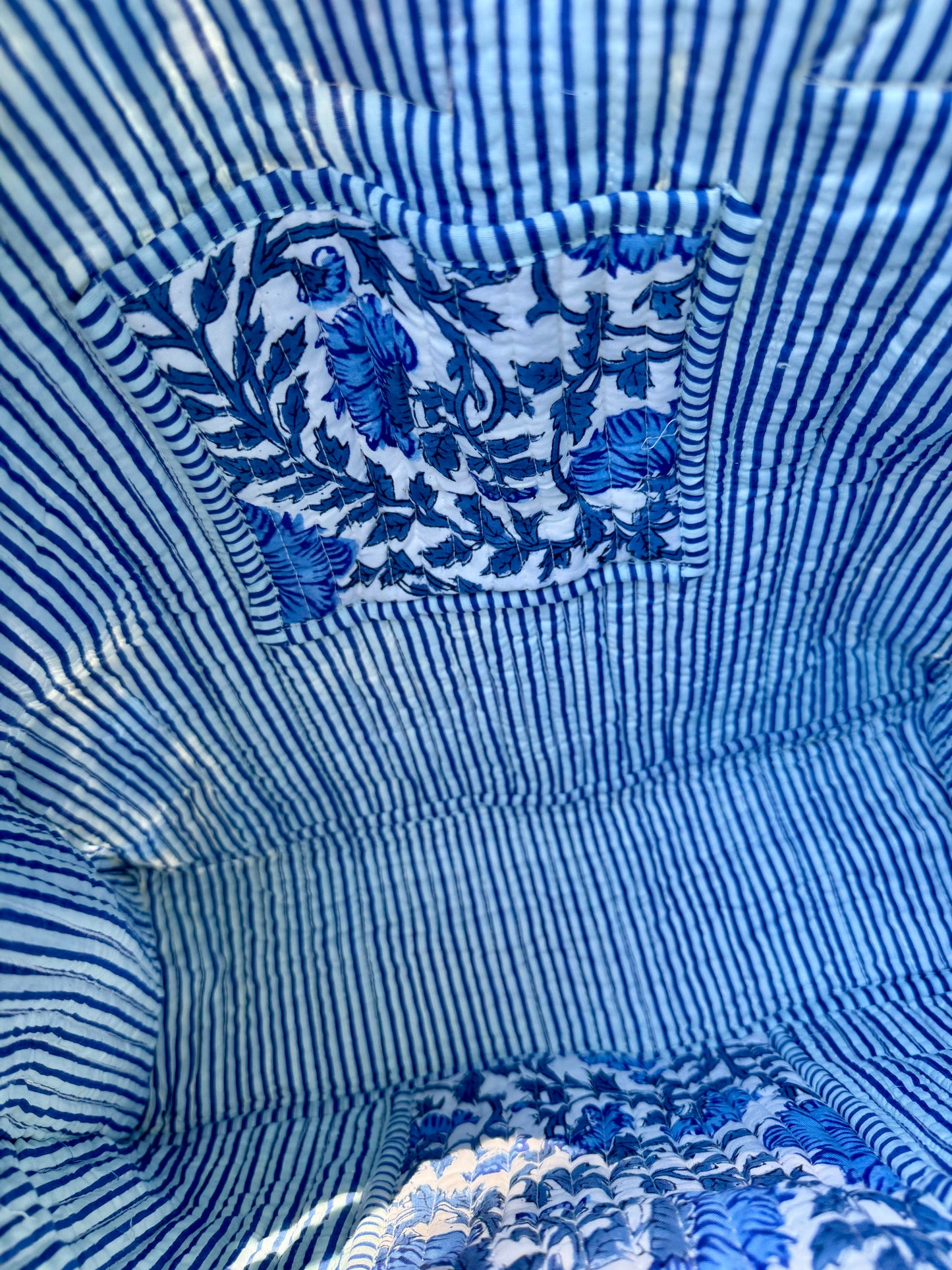 Handblock Printed Cotton Tote Bag (Blue)