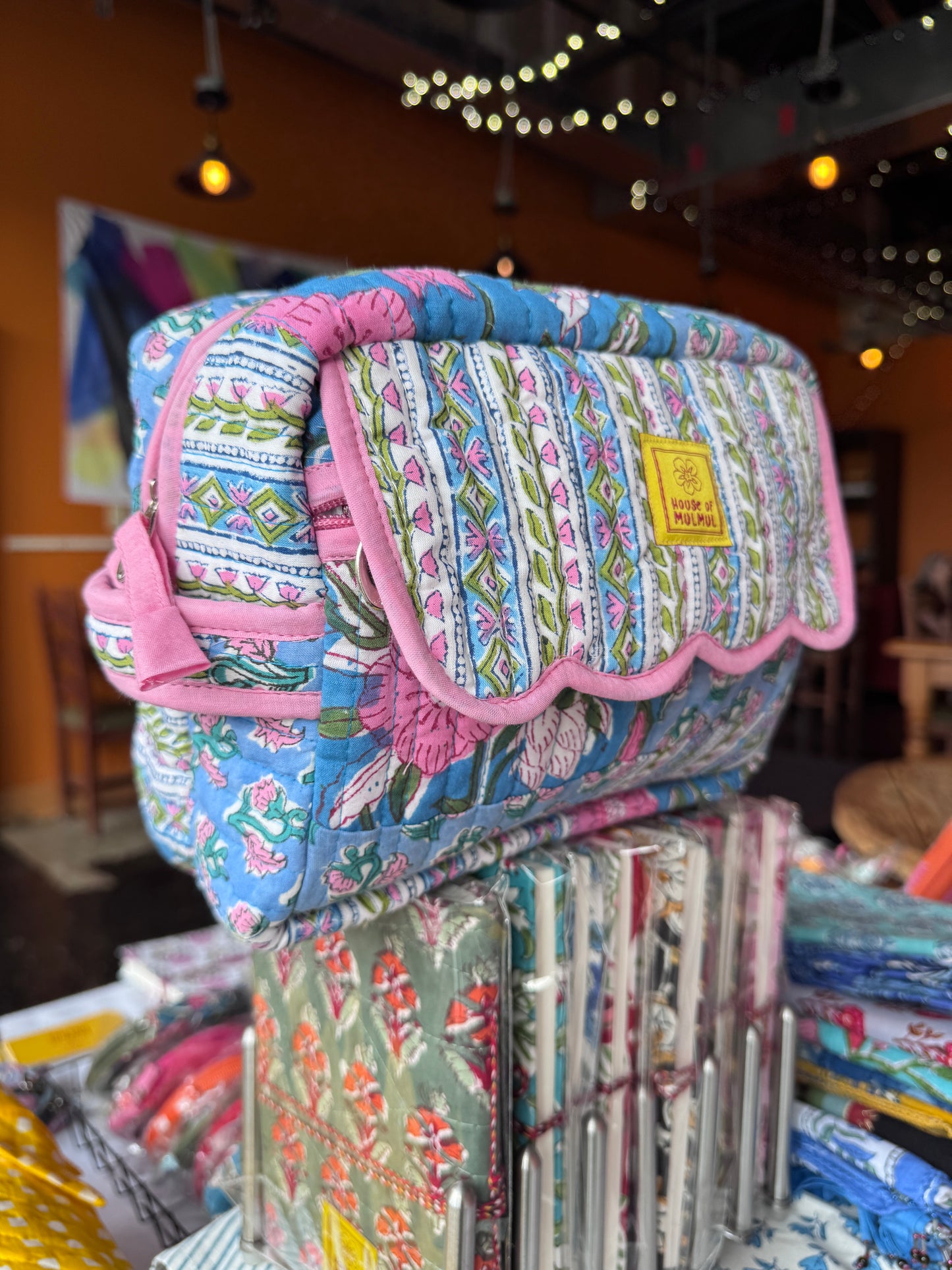 Block print Travel Makeup Pouch (Patchwork - Single Large) #C25A