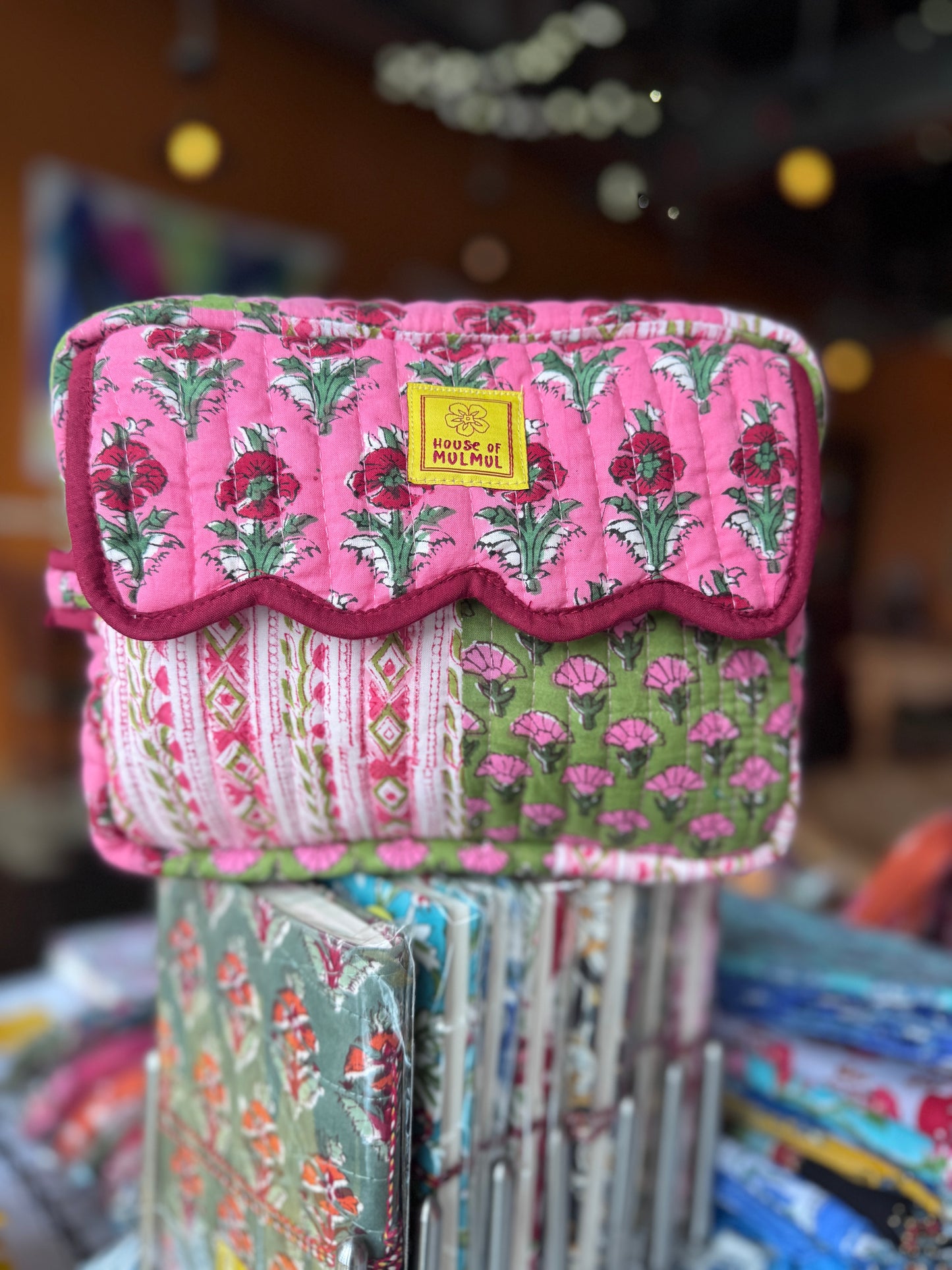 Block print Travel Makeup Pouch (Patchwork - Single Large) #C25A