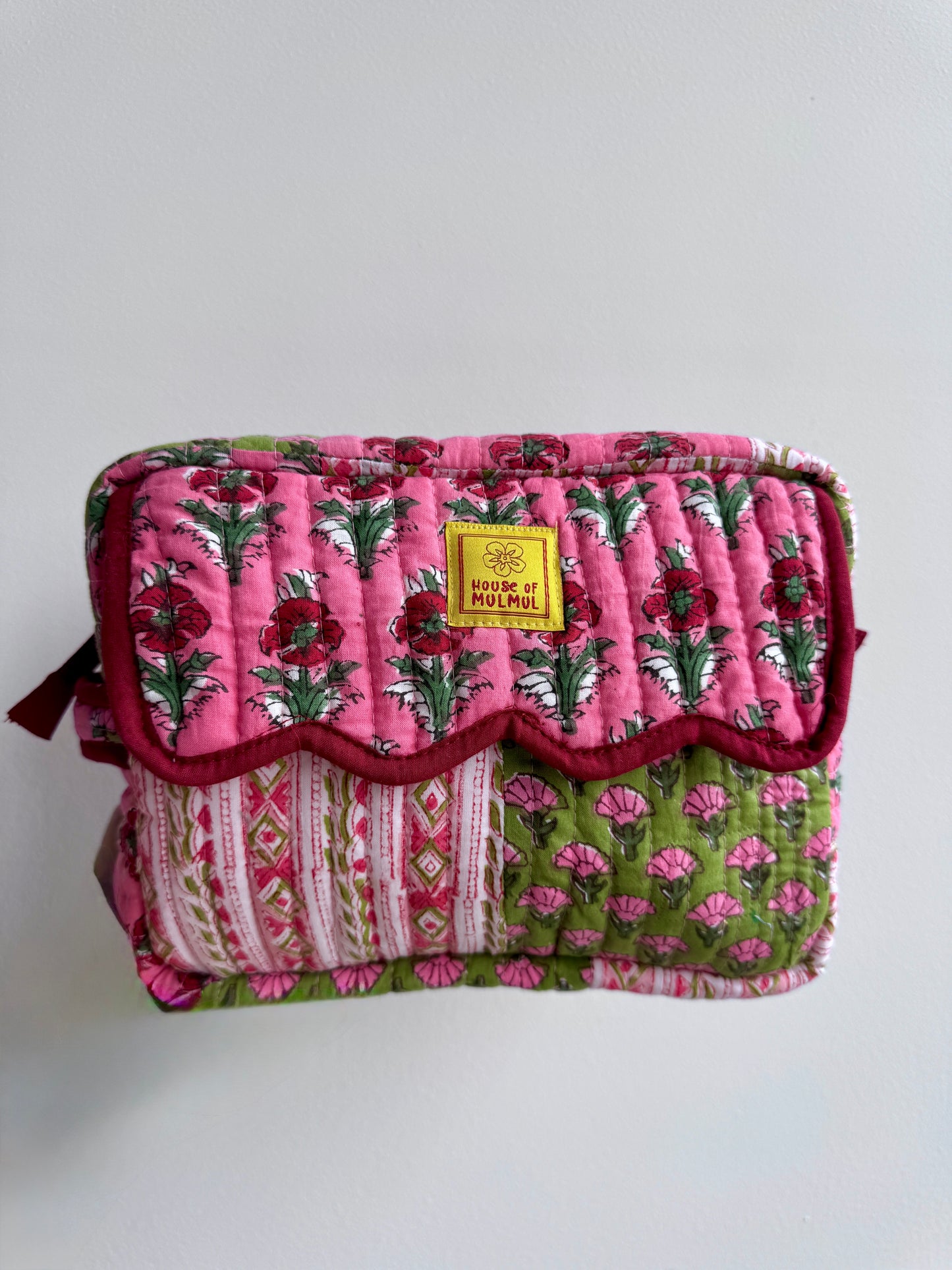 Block print Travel Makeup Pouch (Patchwork - Single Large) #C25A