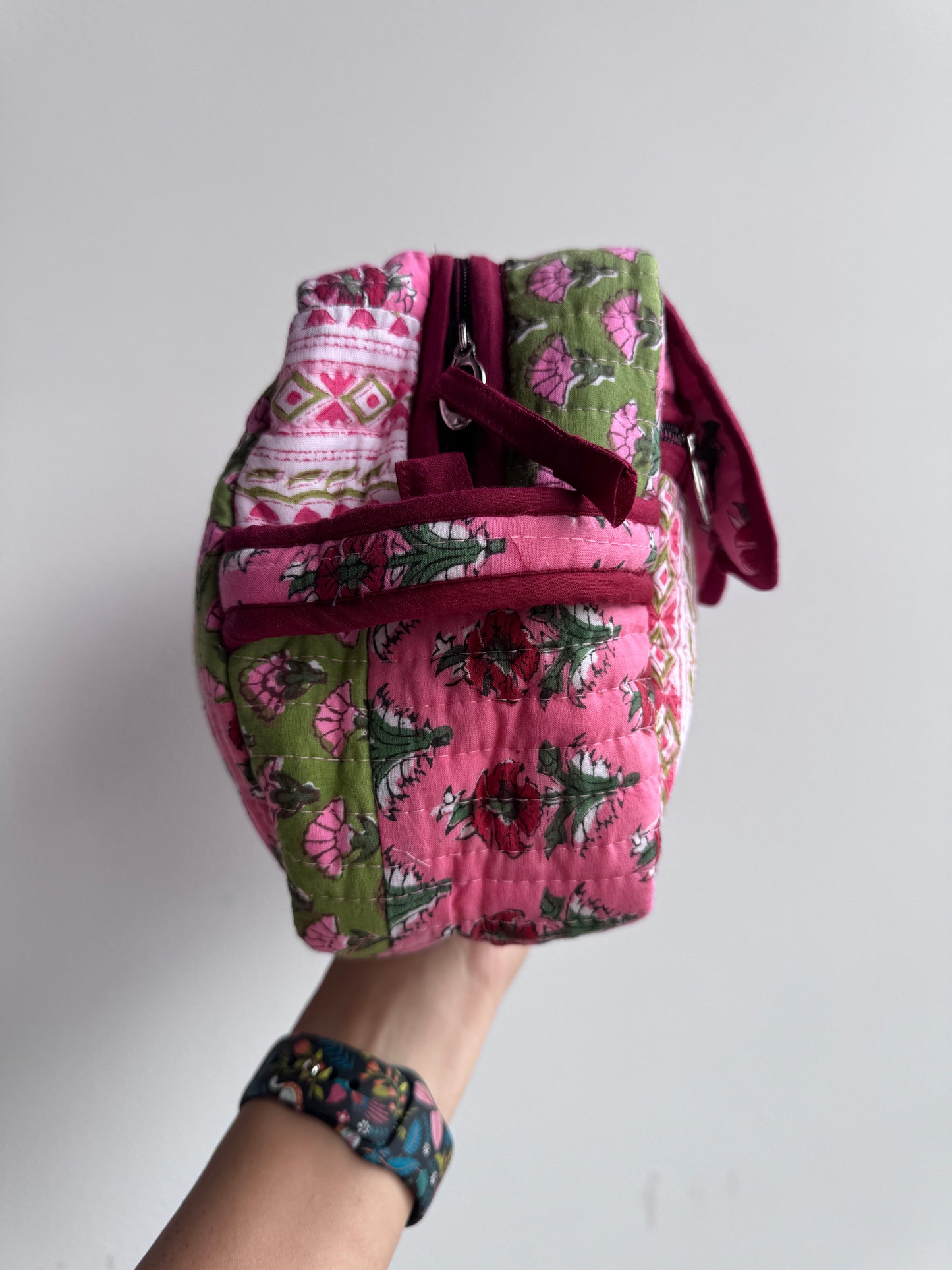 Block print Travel Makeup Pouch (Patchwork - Single Large) #C25A