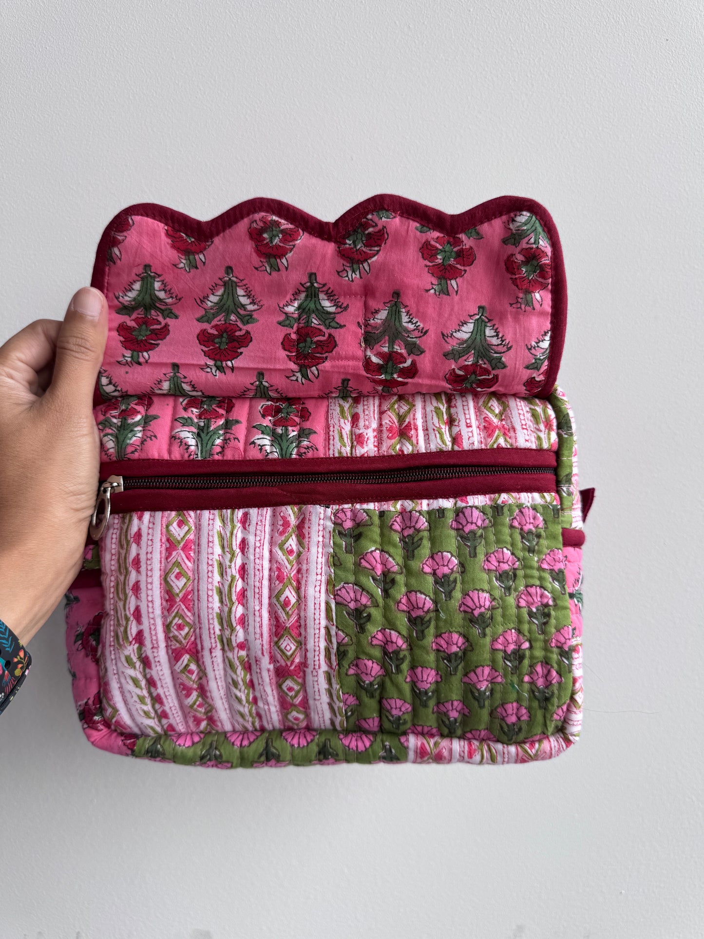 Block print Travel Makeup Pouch (Patchwork - Single Large) #C25A