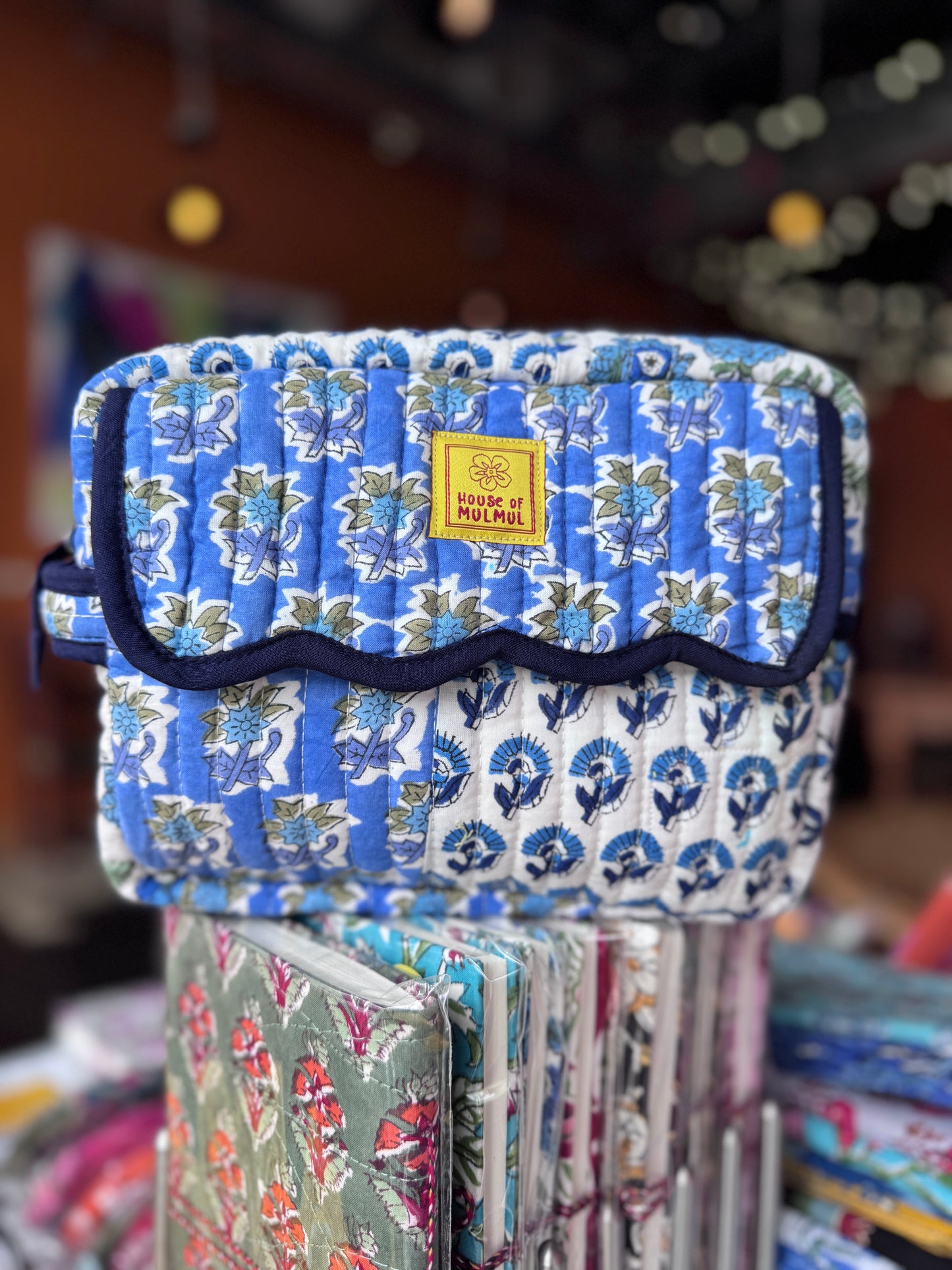 Block print Travel Makeup Pouch (Patchwork - Single Large) #C25A