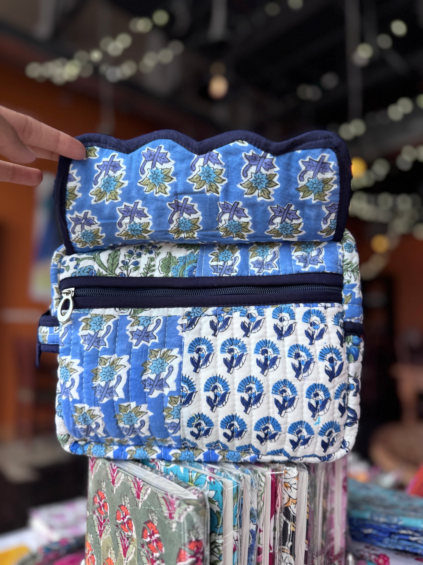 Block print Travel Makeup Pouch (Patchwork - Single Large) #C25A