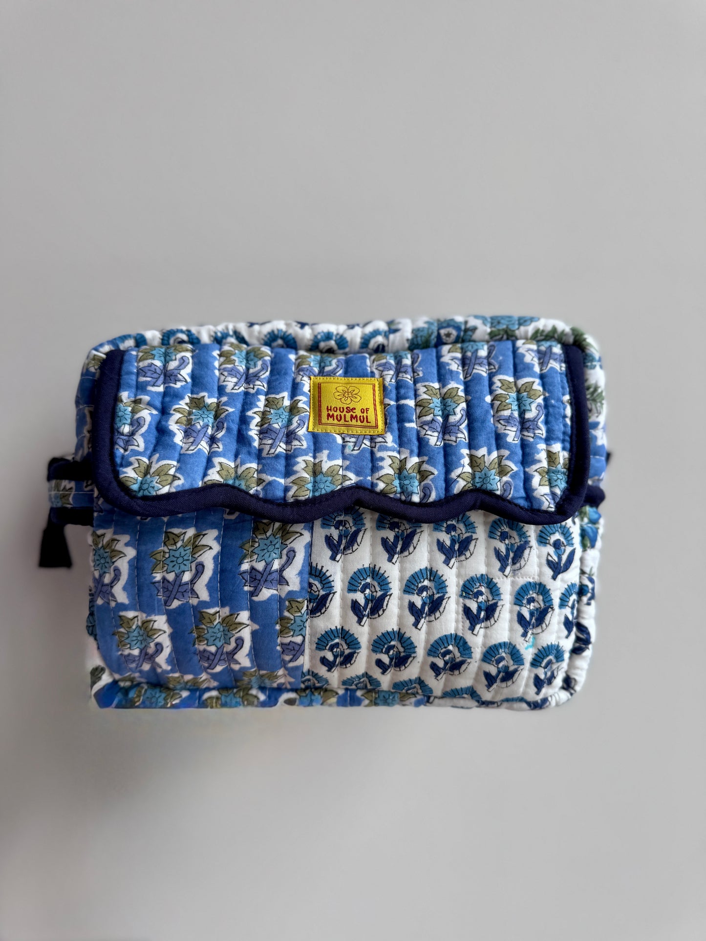 Block print Travel Makeup Pouch (Patchwork - Single Large) #C25A