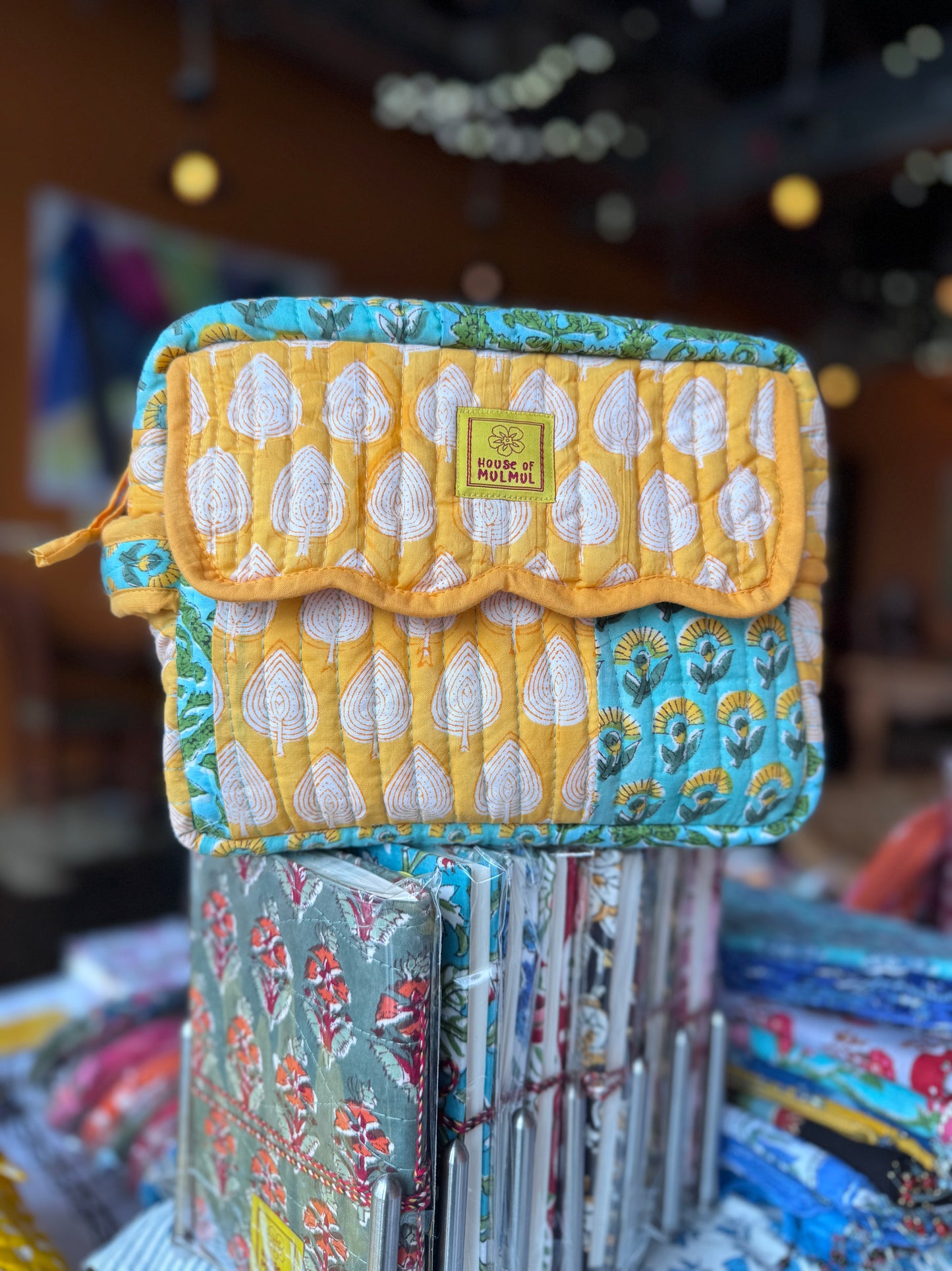 Block print Travel Makeup Pouch (Patchwork - Single Large) #C25A
