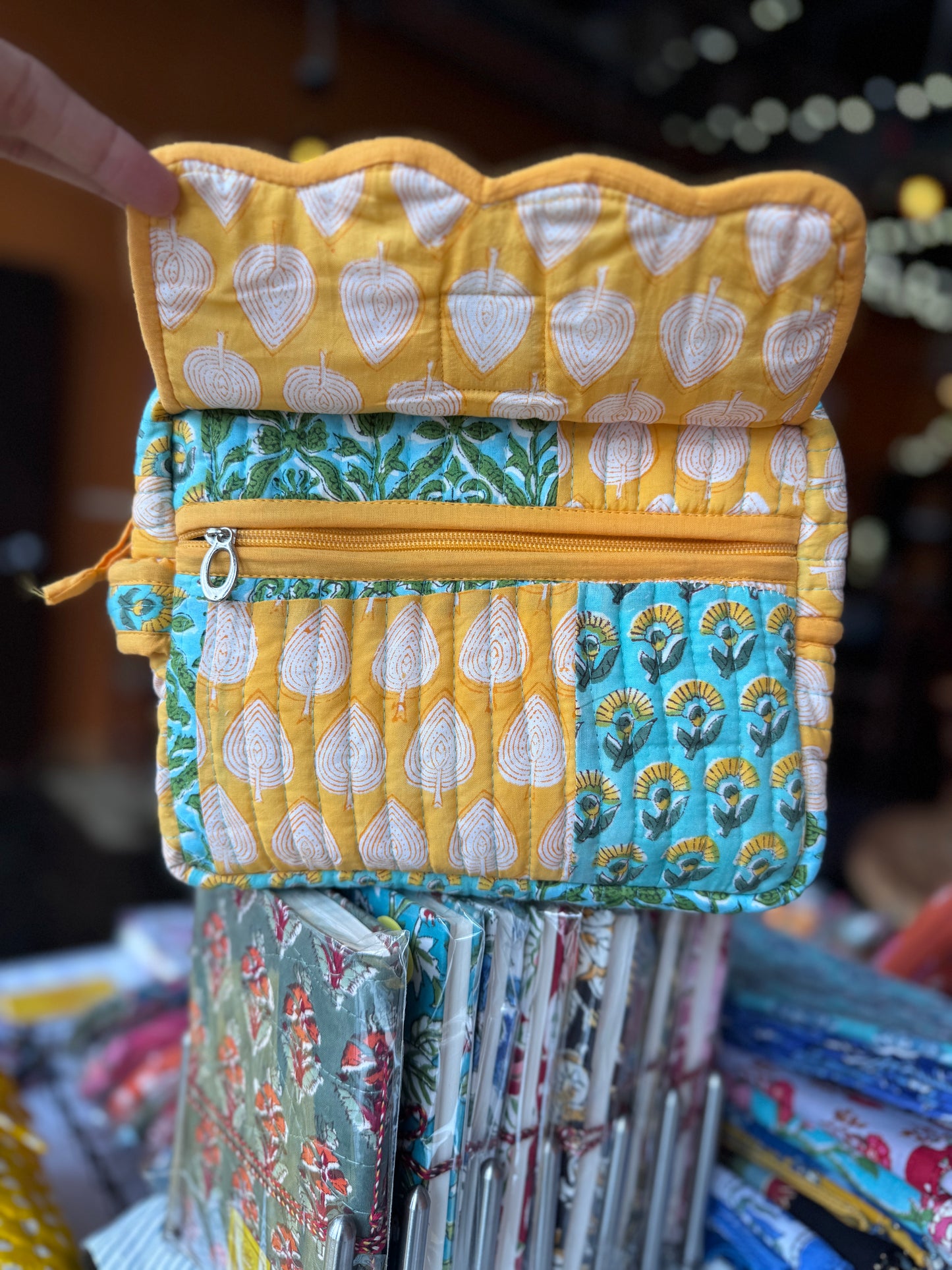 Block print Travel Makeup Pouch (Patchwork - Single Large) #C25A