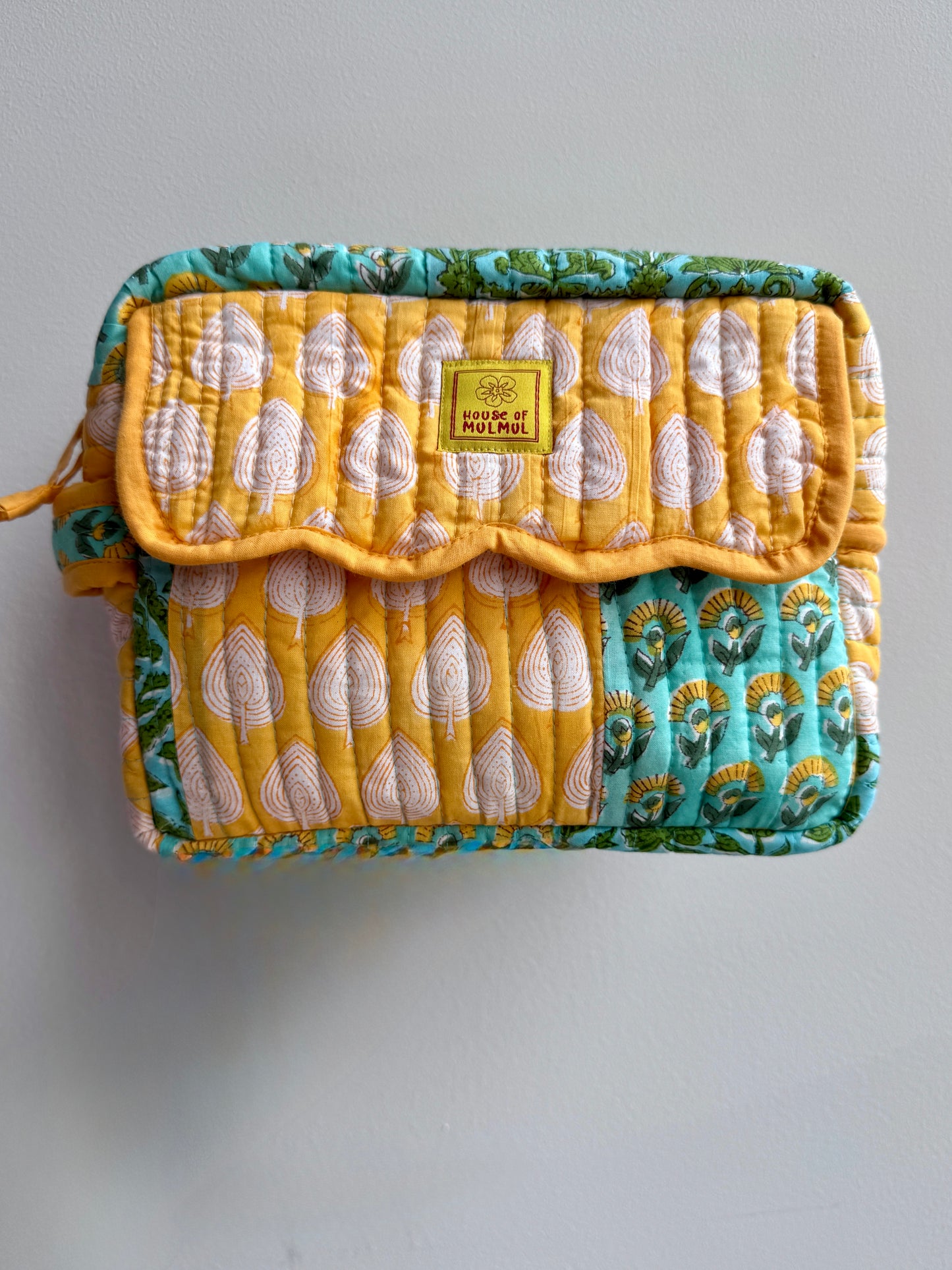 Block print Travel Makeup Pouch (Patchwork - Single Large) #C25A