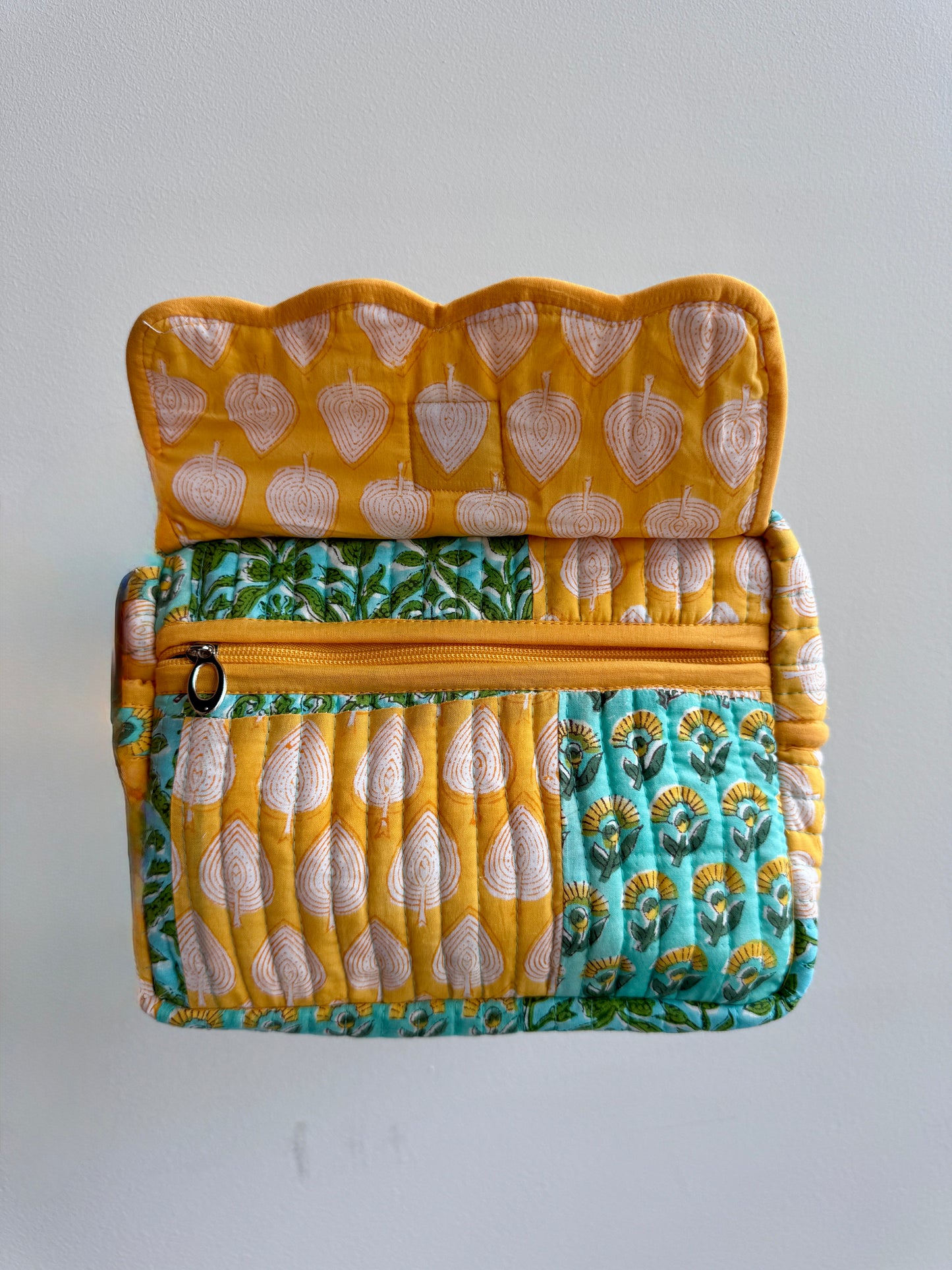 Block print Travel Makeup Pouch (Patchwork - Single Large) #C25A