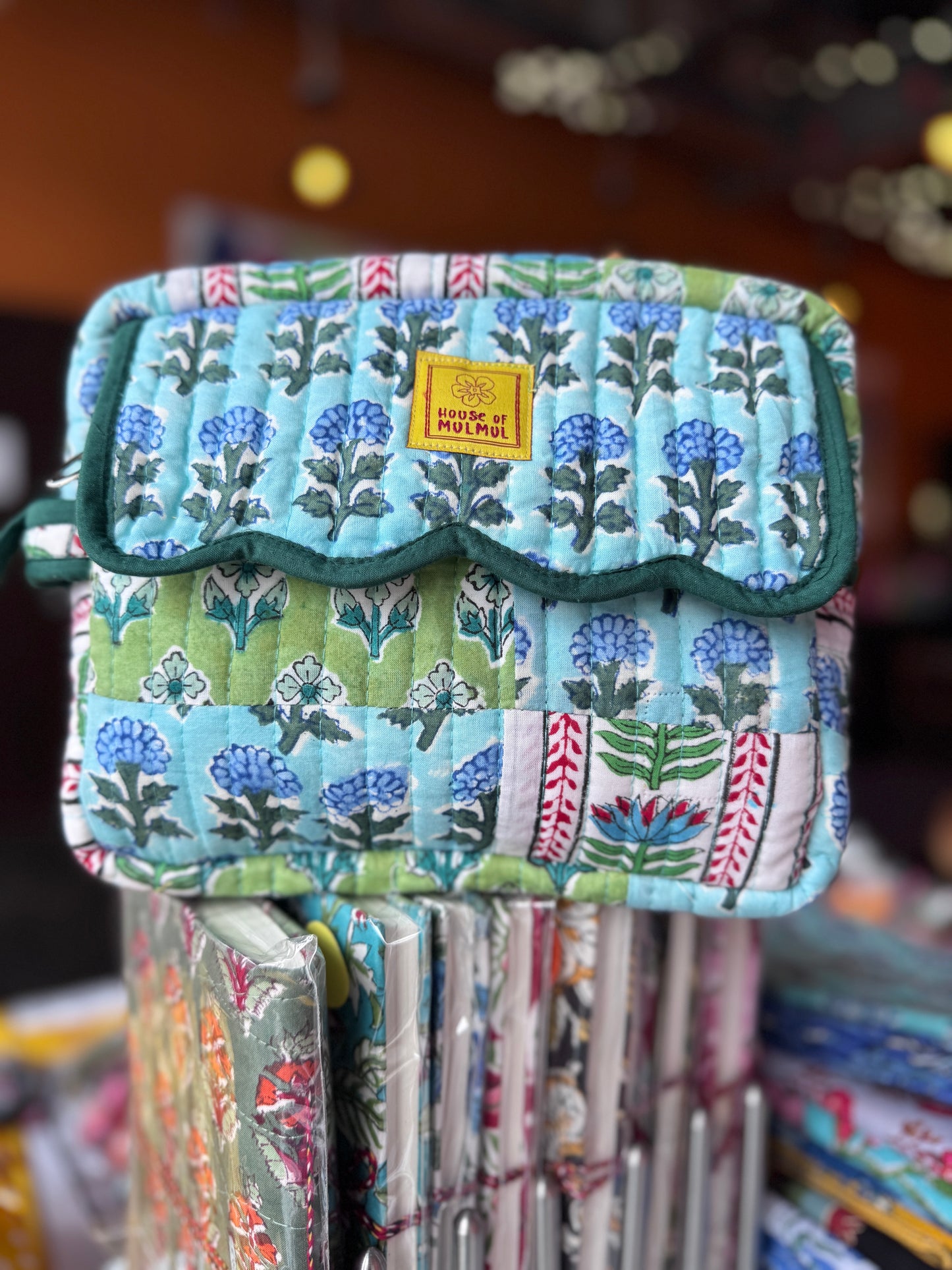 Block print Travel Makeup Pouch (Patchwork - Single Large) #C25A