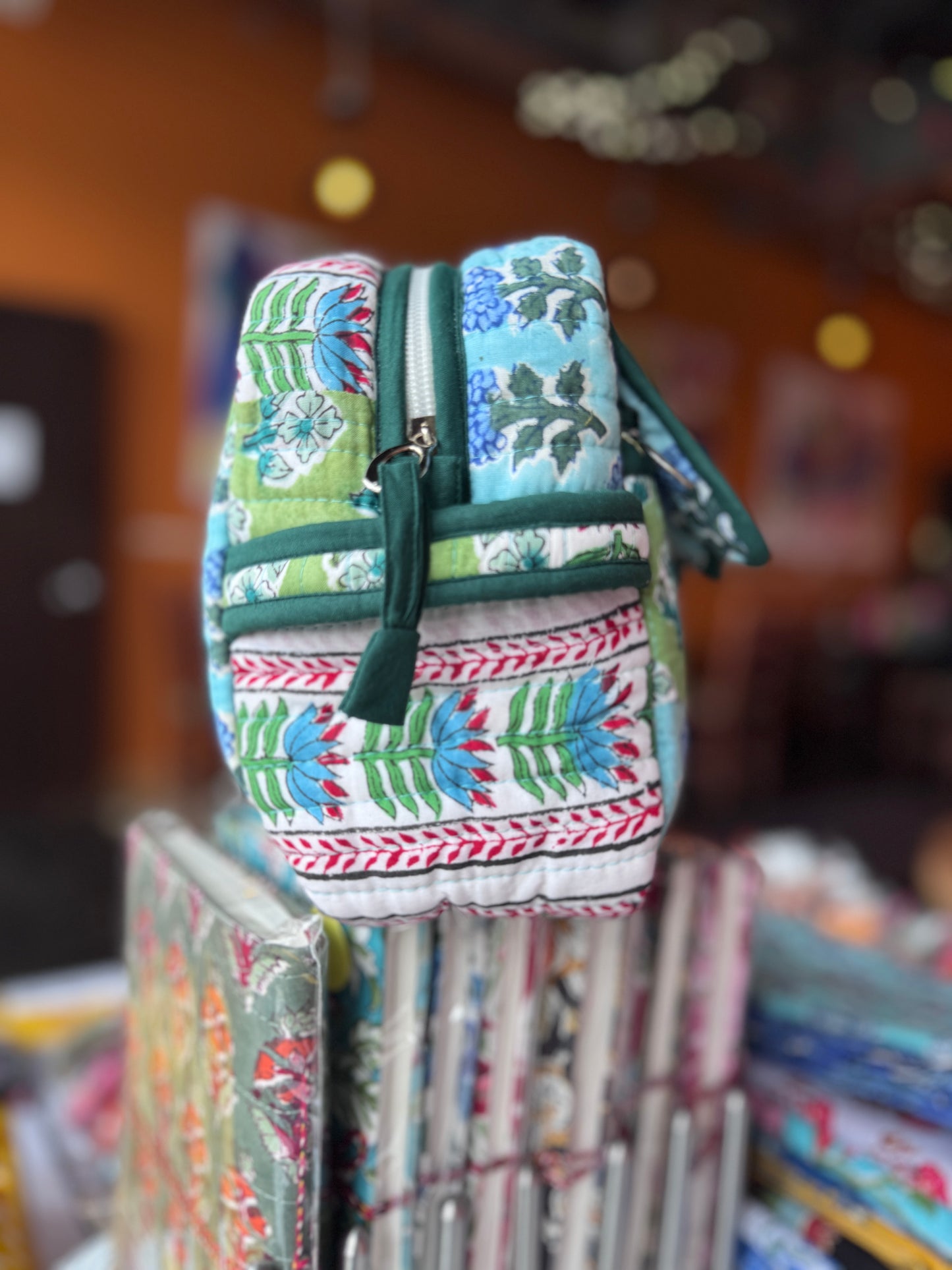 Block print Travel Makeup Pouch (Patchwork - Single Large) #C25A