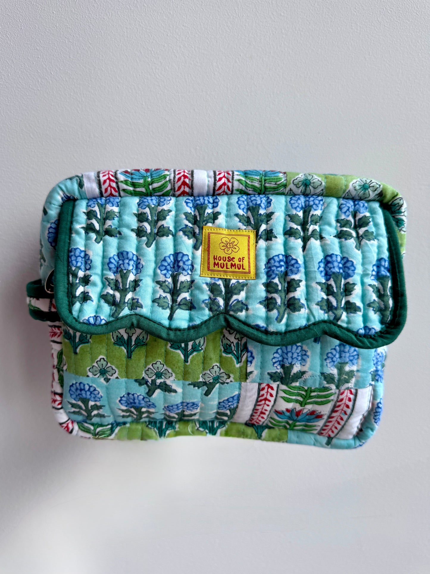 Block print Travel Makeup Pouch (Patchwork - Single Large) #C25A