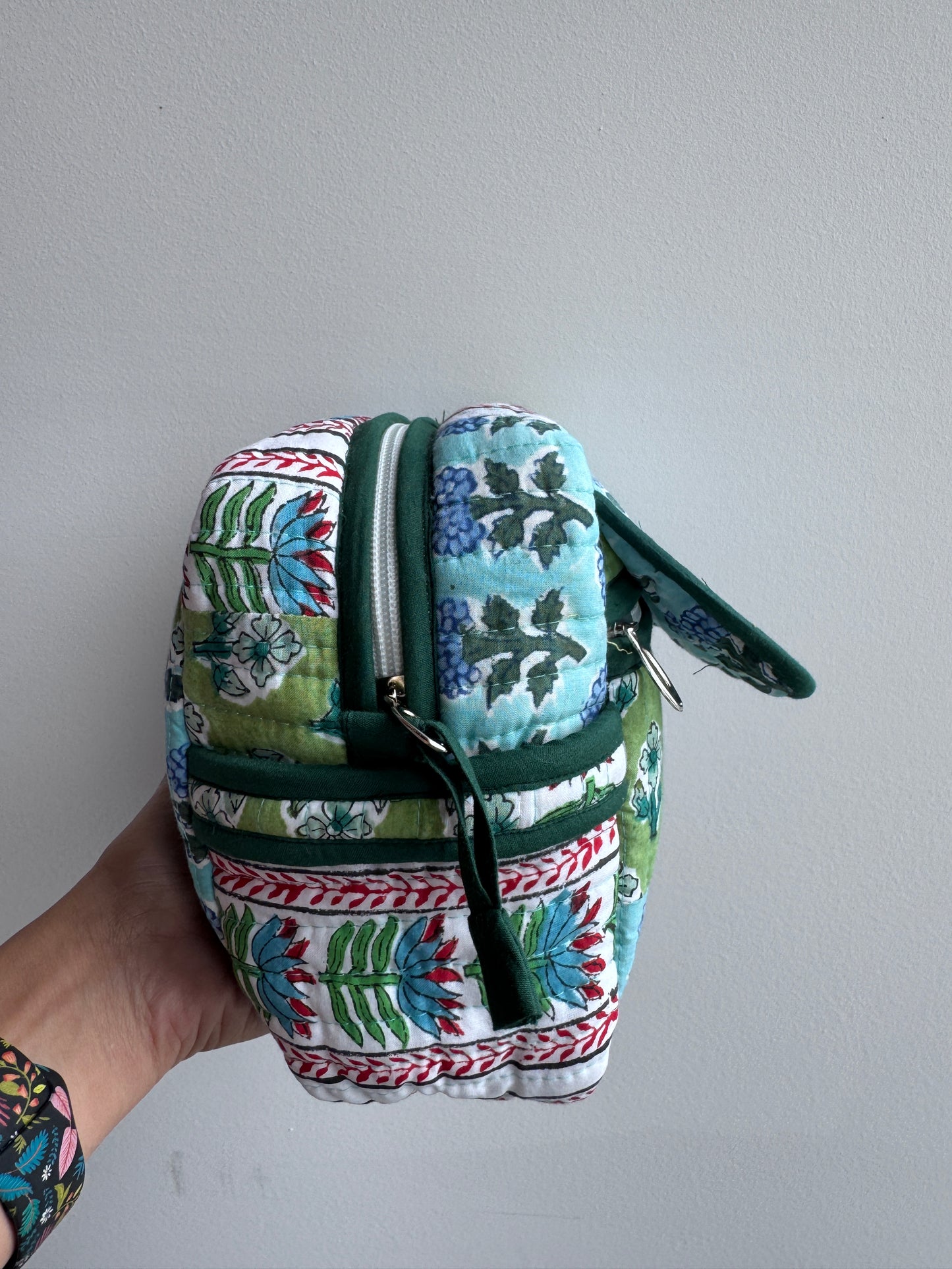 Block print Travel Makeup Pouch (Patchwork - Single Large) #C25A