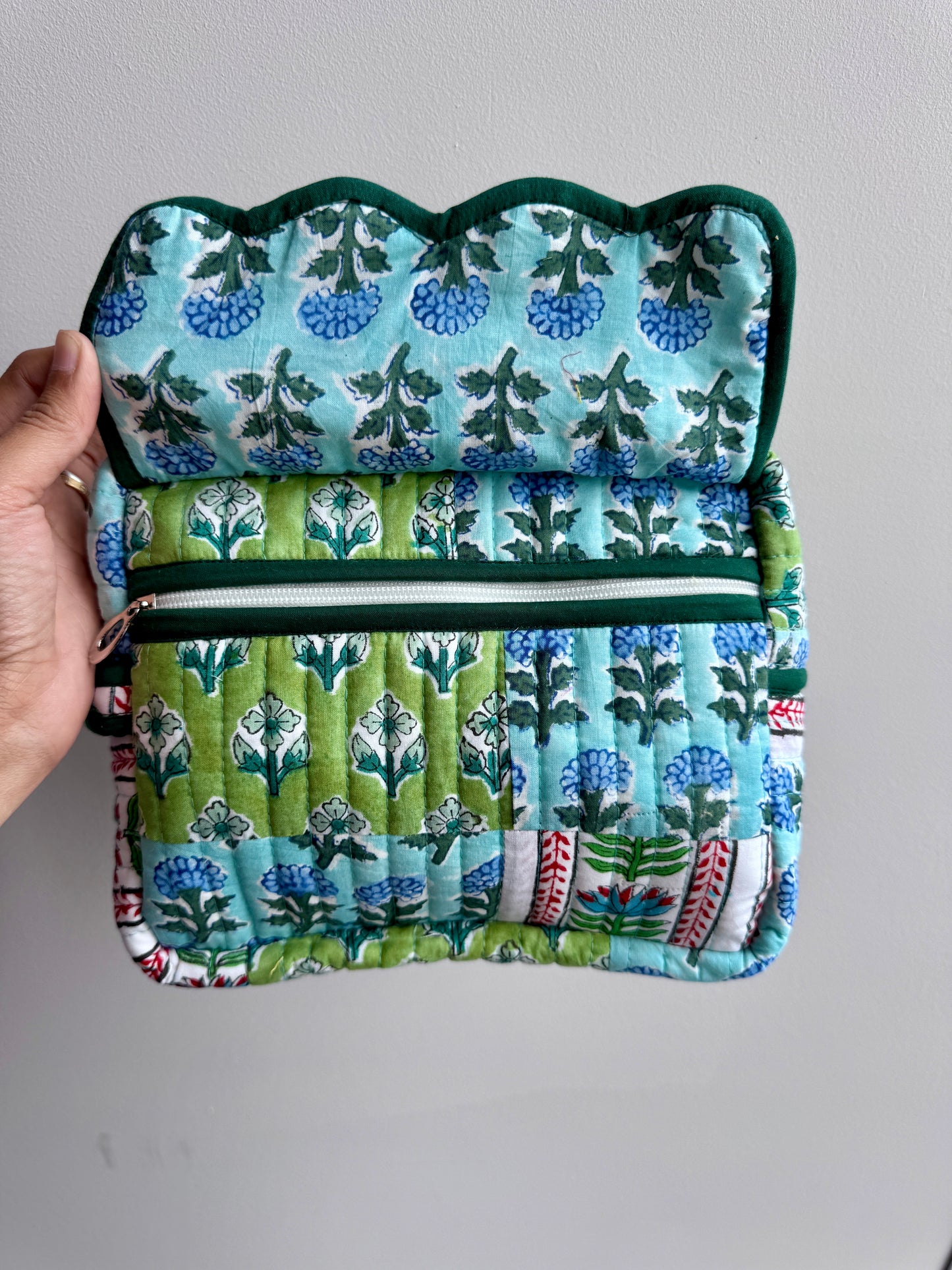 Block print Travel Makeup Pouch (Patchwork - Single Large) #C25A