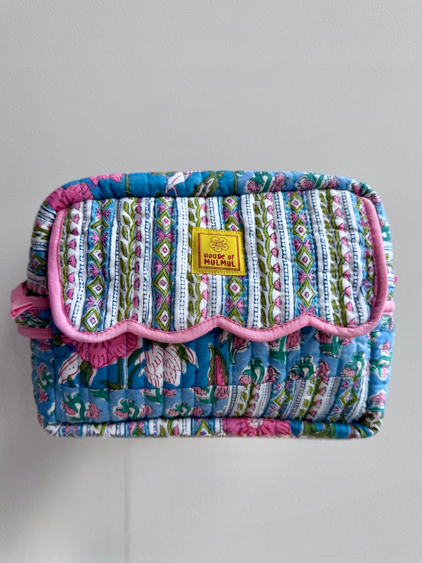 Block print Travel Makeup Pouch (Patchwork - Single Large) #C25A