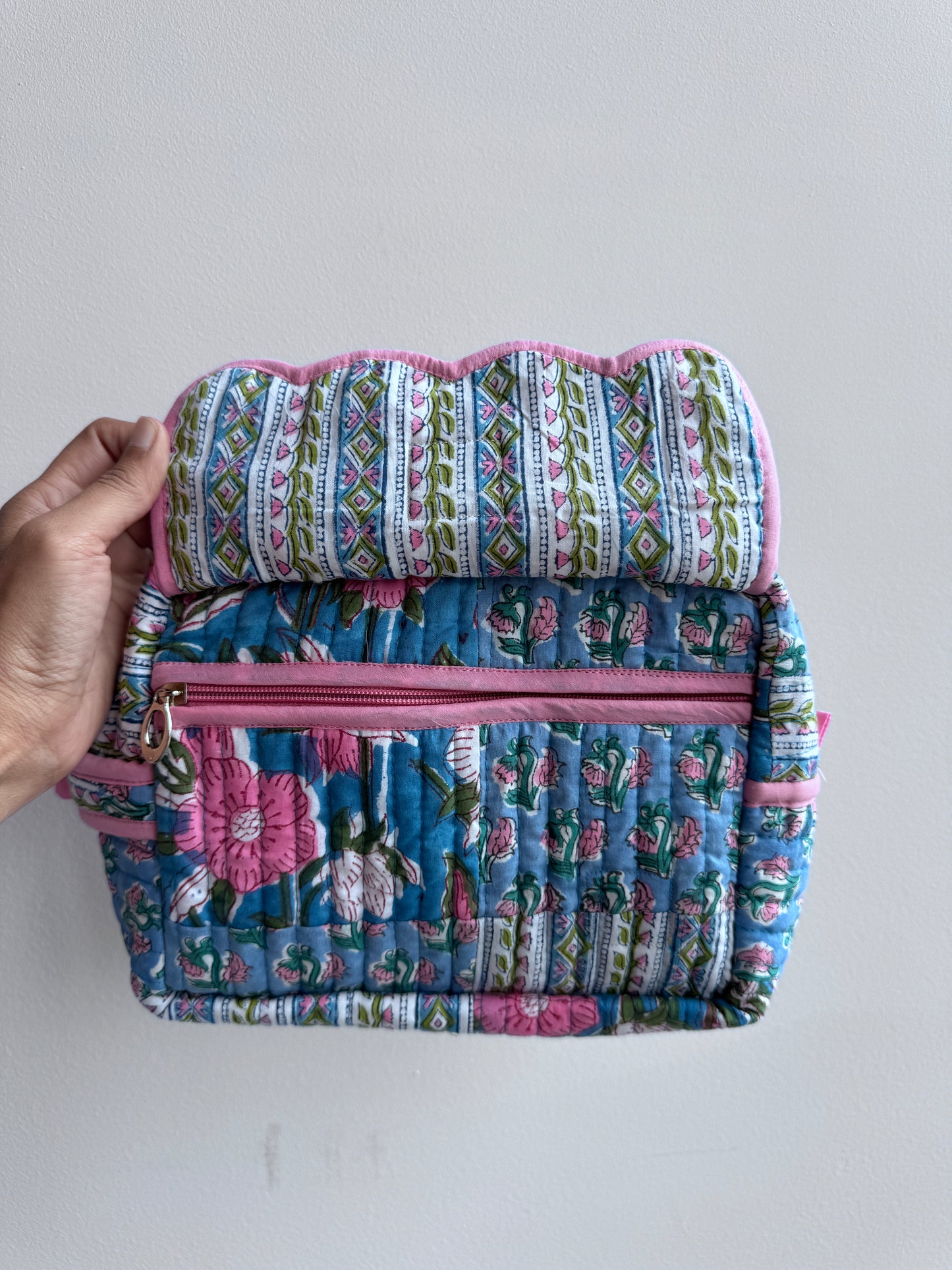 Block print Travel Makeup Pouch (Patchwork - Single Large) #C25A