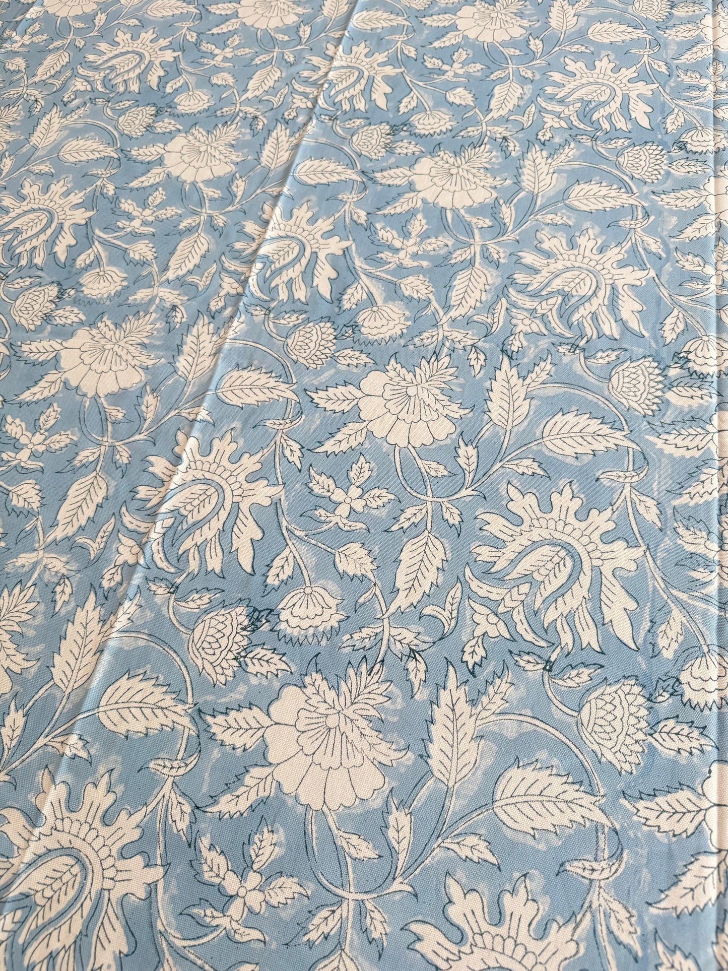 Fern & Floret Block Print Cotton Tablecloth collection - Blue White - Multiple Sizes