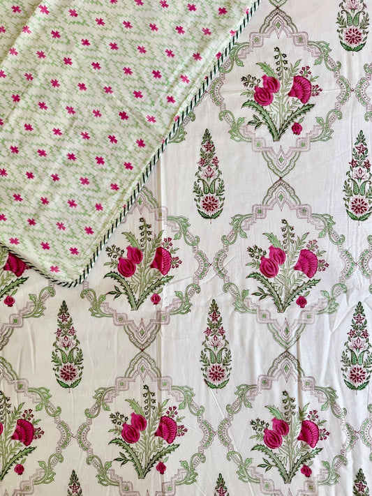 House of Mulmul - Handblock printed cotton summer quilt. Cotton coverlet. Cotton dohar. Muslin blanket. Indian summer quilt. Indian dohar.