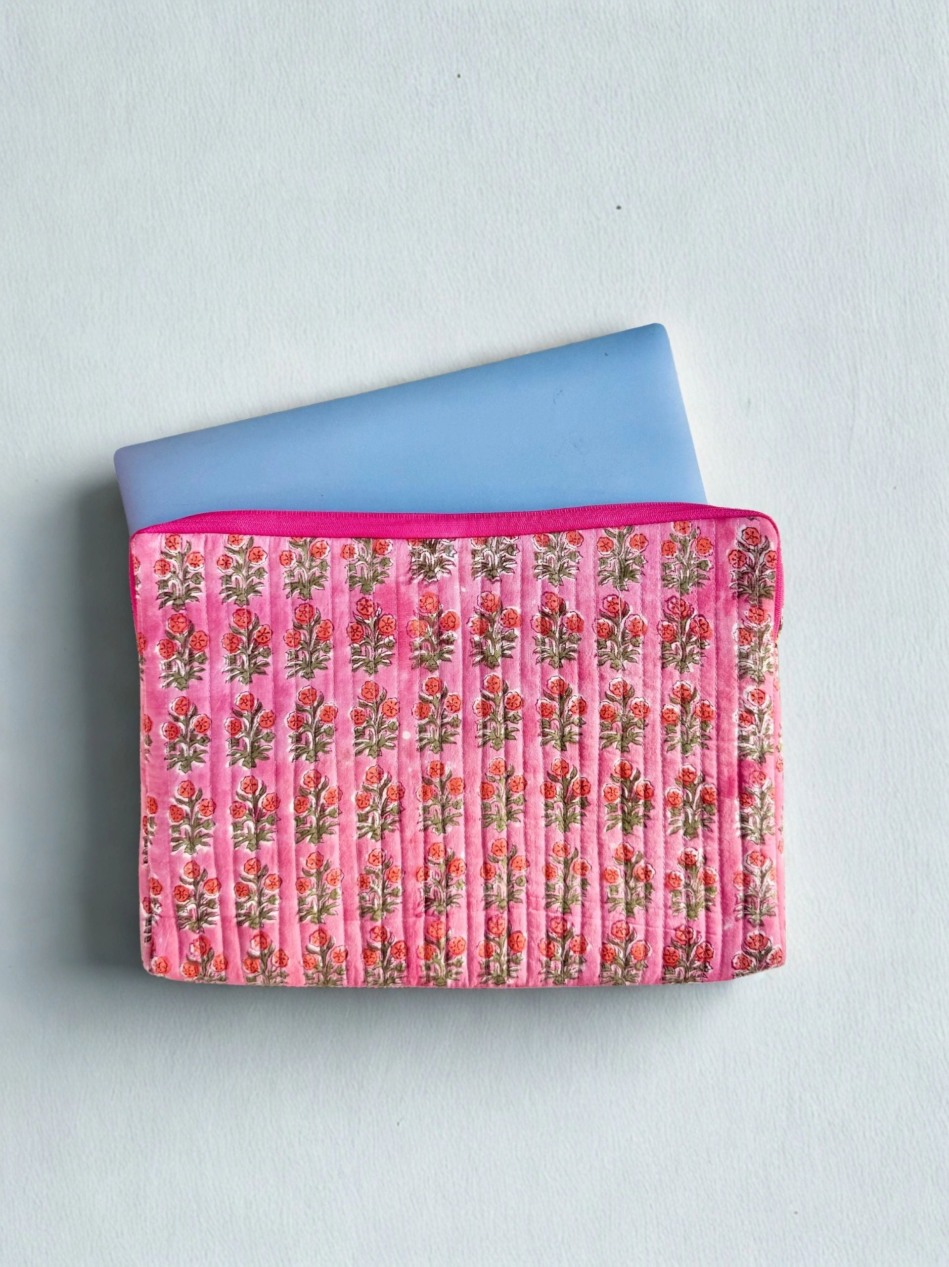 House of Mulmul - Blockprinted Cotton Quilted Laptop Sleeve and MacBook cover