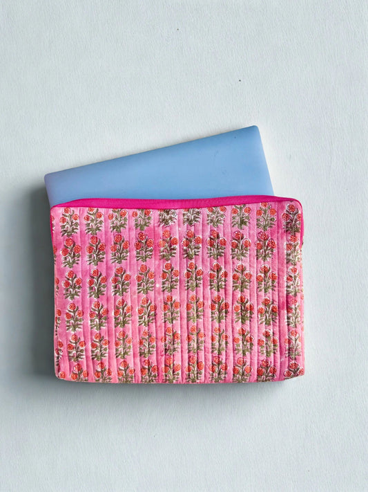House of Mulmul - Blockprinted Cotton Quilted Laptop Sleeve and MacBook cover
