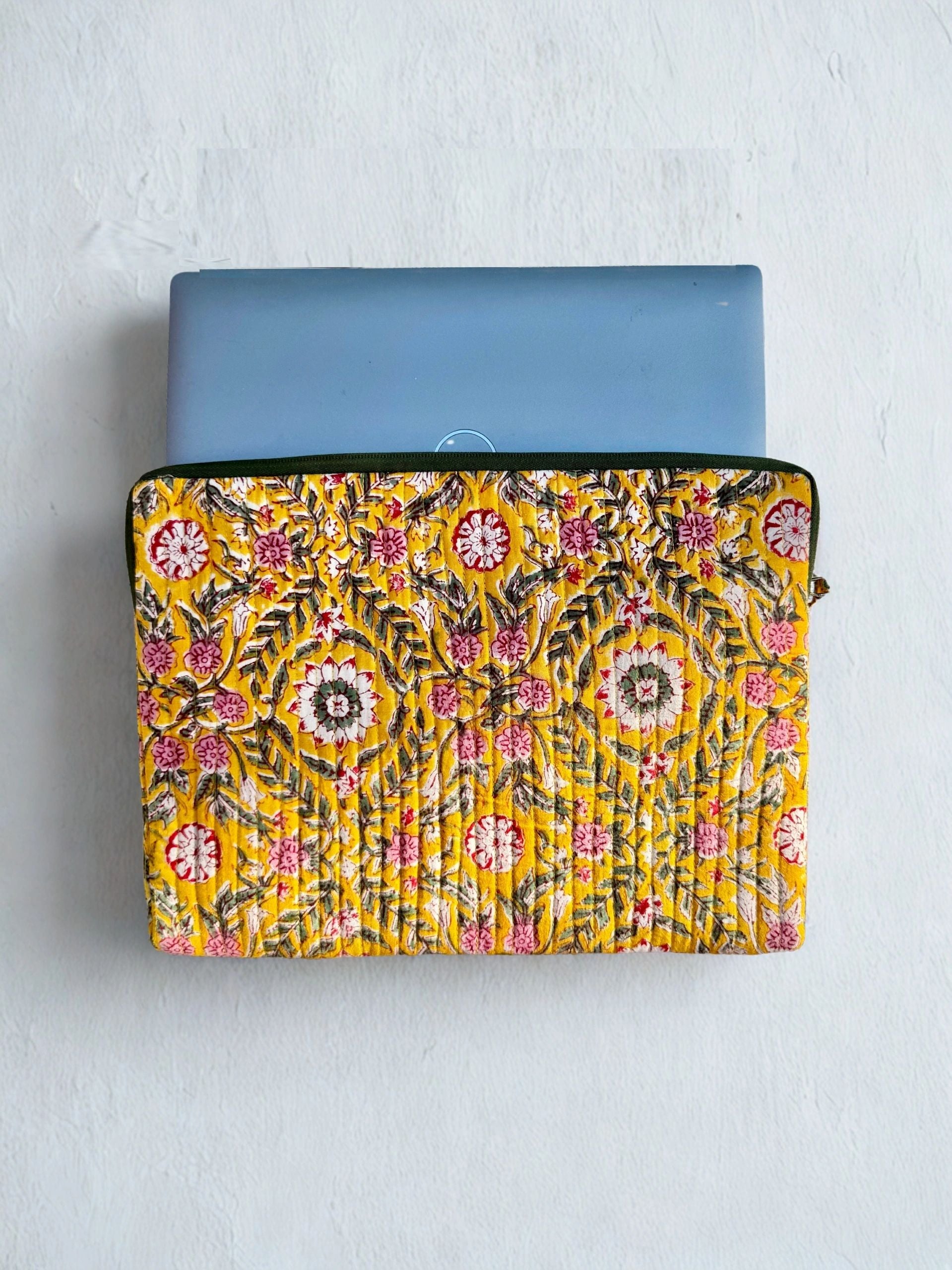 House of Mulmul - Blockprinted Cotton Quilted Laptop Sleeve and MacBook cover