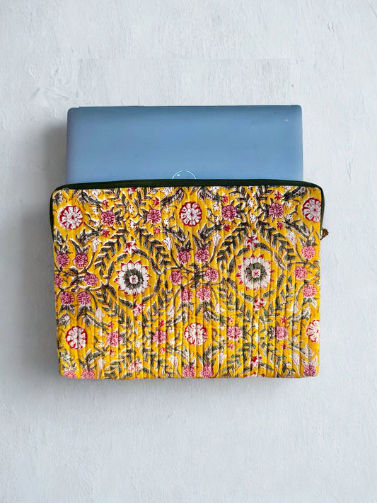 House of Mulmul - Blockprinted Cotton Quilted Laptop Sleeve and MacBook cover