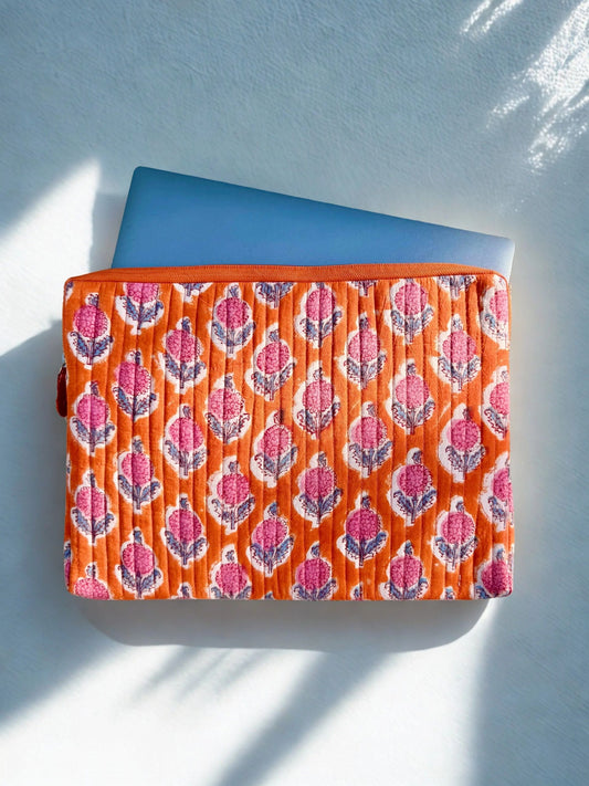 House of Mulmul - Blockprinted Cotton Quilted Laptop Sleeve and MacBook cover