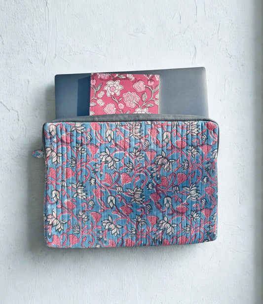 House of Mulmul - Blockprinted Cotton Quilted Laptop Sleeve and MacBook cover